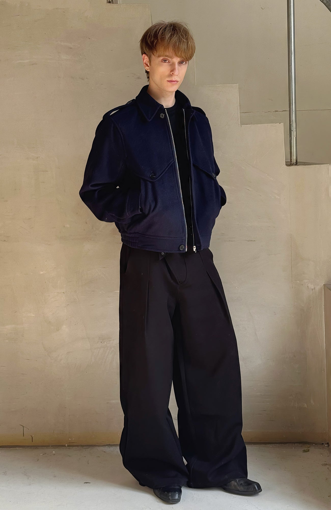 ESAIAS Detachable Scarf-Collar Wool-Blend Jacket