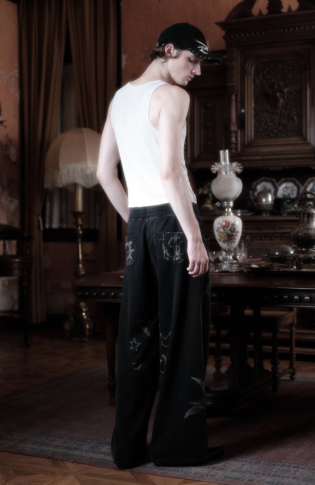 WANNA LAB Graffiti Full-Print Washed Straight-Leg Sweatpants