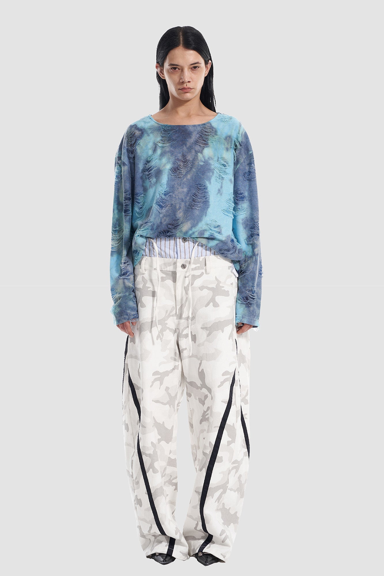 VANN VALRENCE Camo Double-Waist Wide-Leg Pants