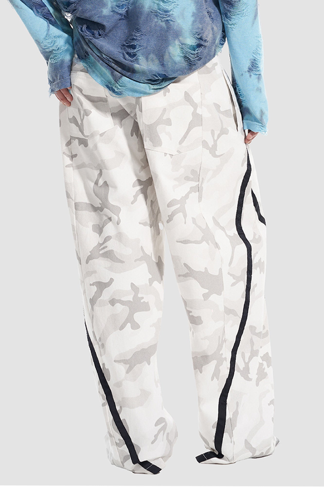 VANN VALRENCE Camo Double-Waist Wide-Leg Pants