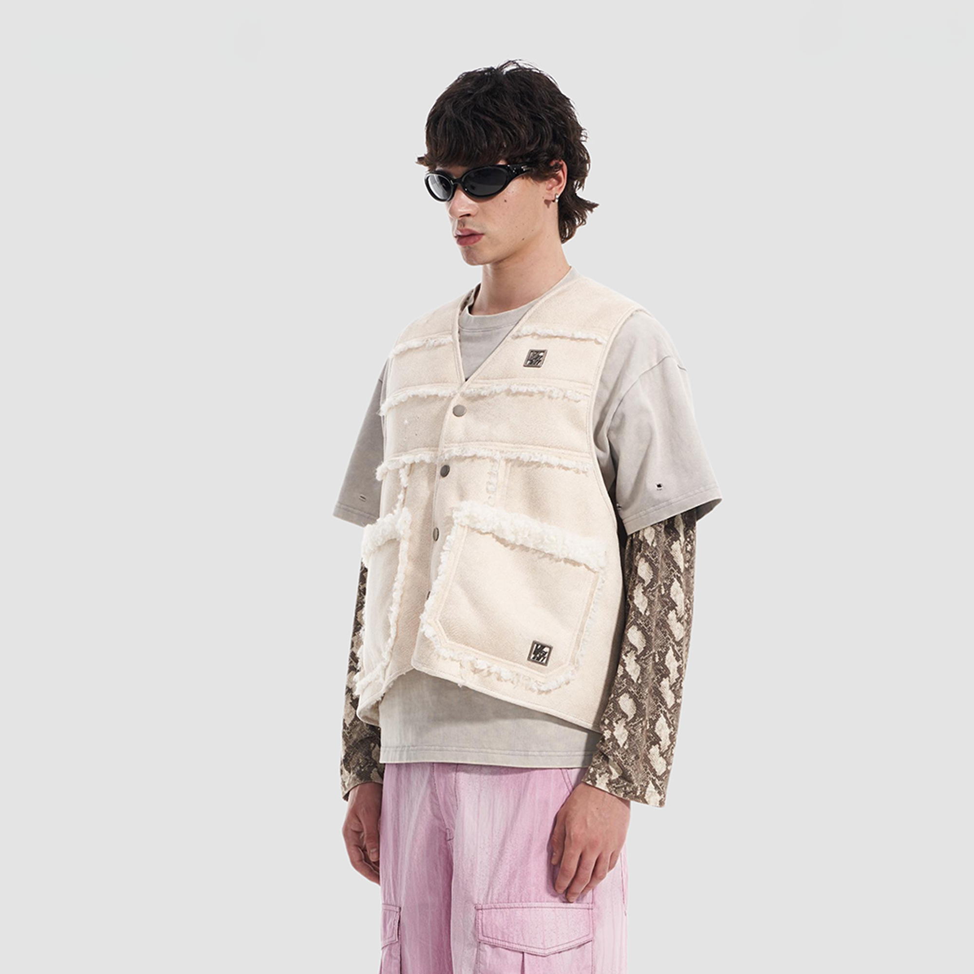 VANN VALRENCE Paneled Fleece-Trim Padded Vest