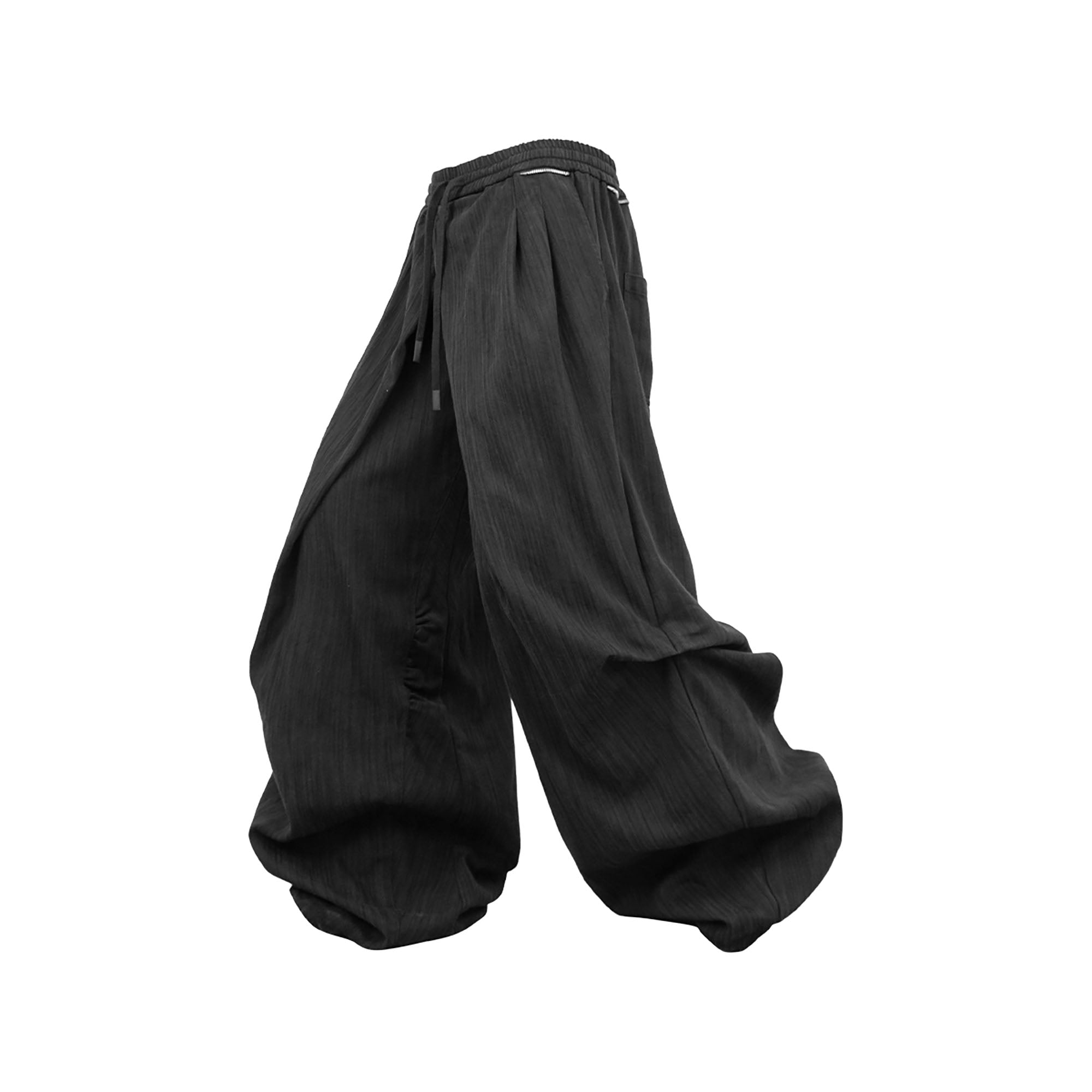 RELABEL Crinkled Drawstring Oversized Pants Black
