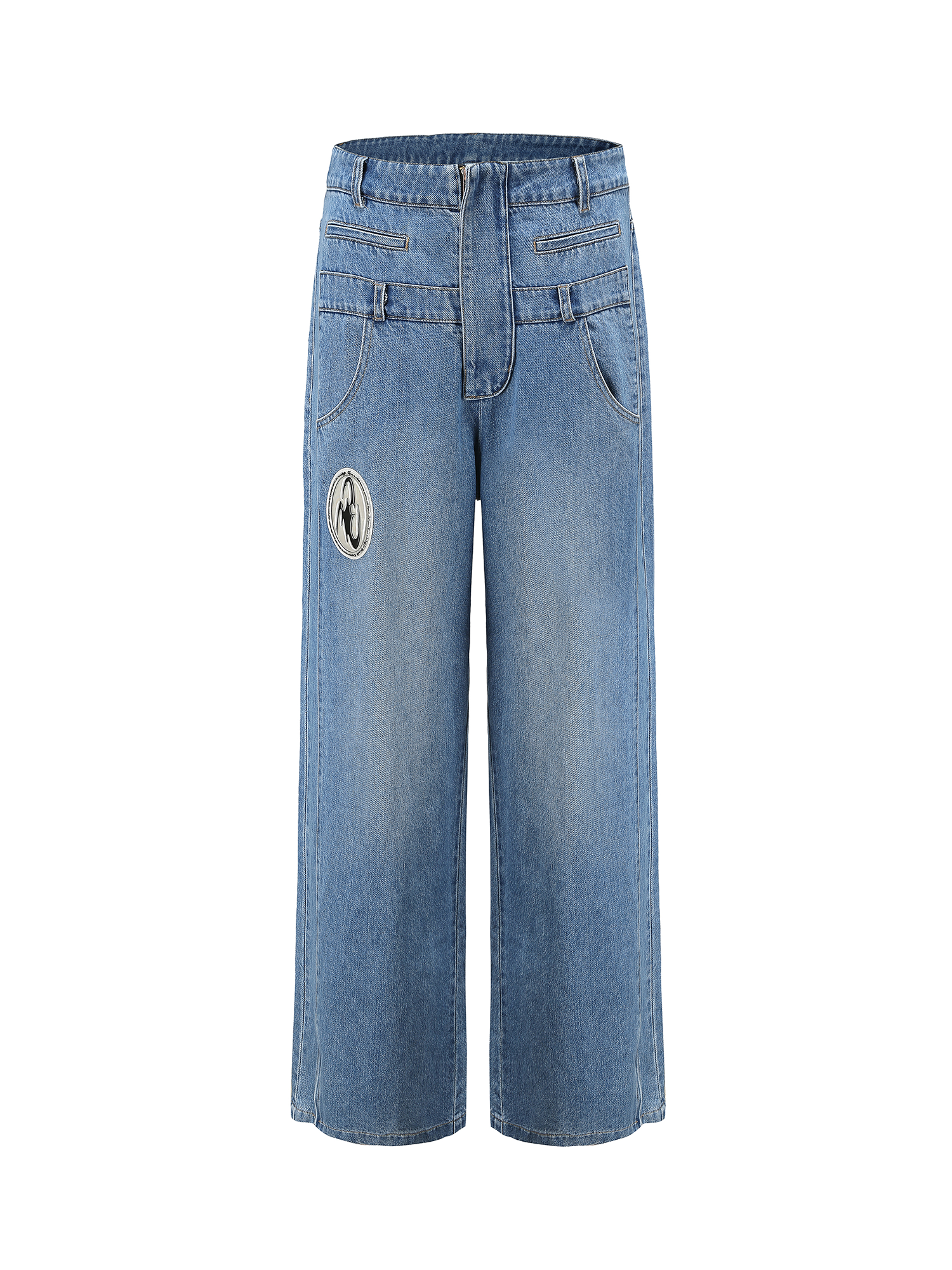 CYCYCY Deconstructed Double-Waist Washed Jeans