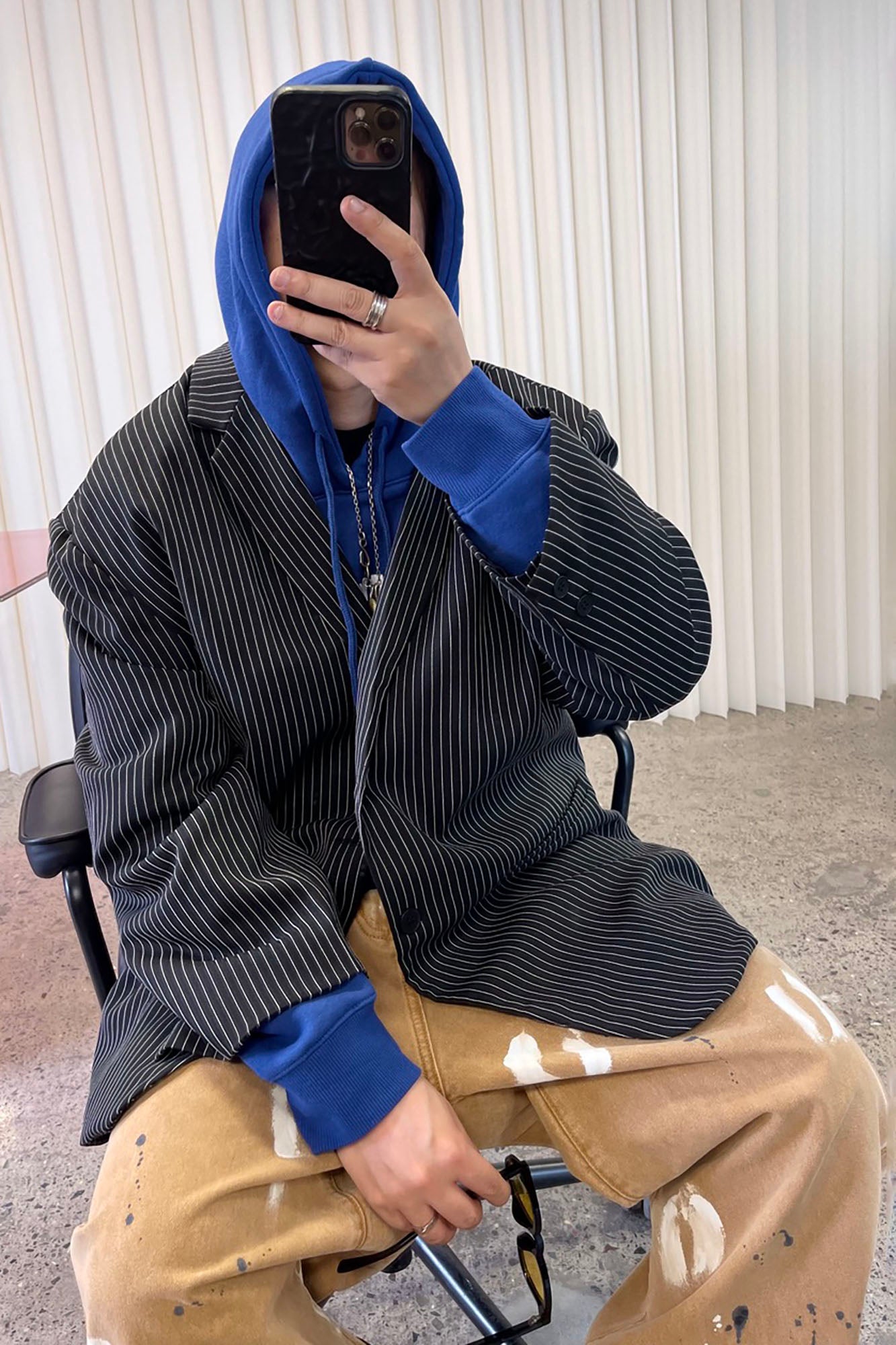 ME DA IGUAL Stripe Notched Lapel Oversized Blazer