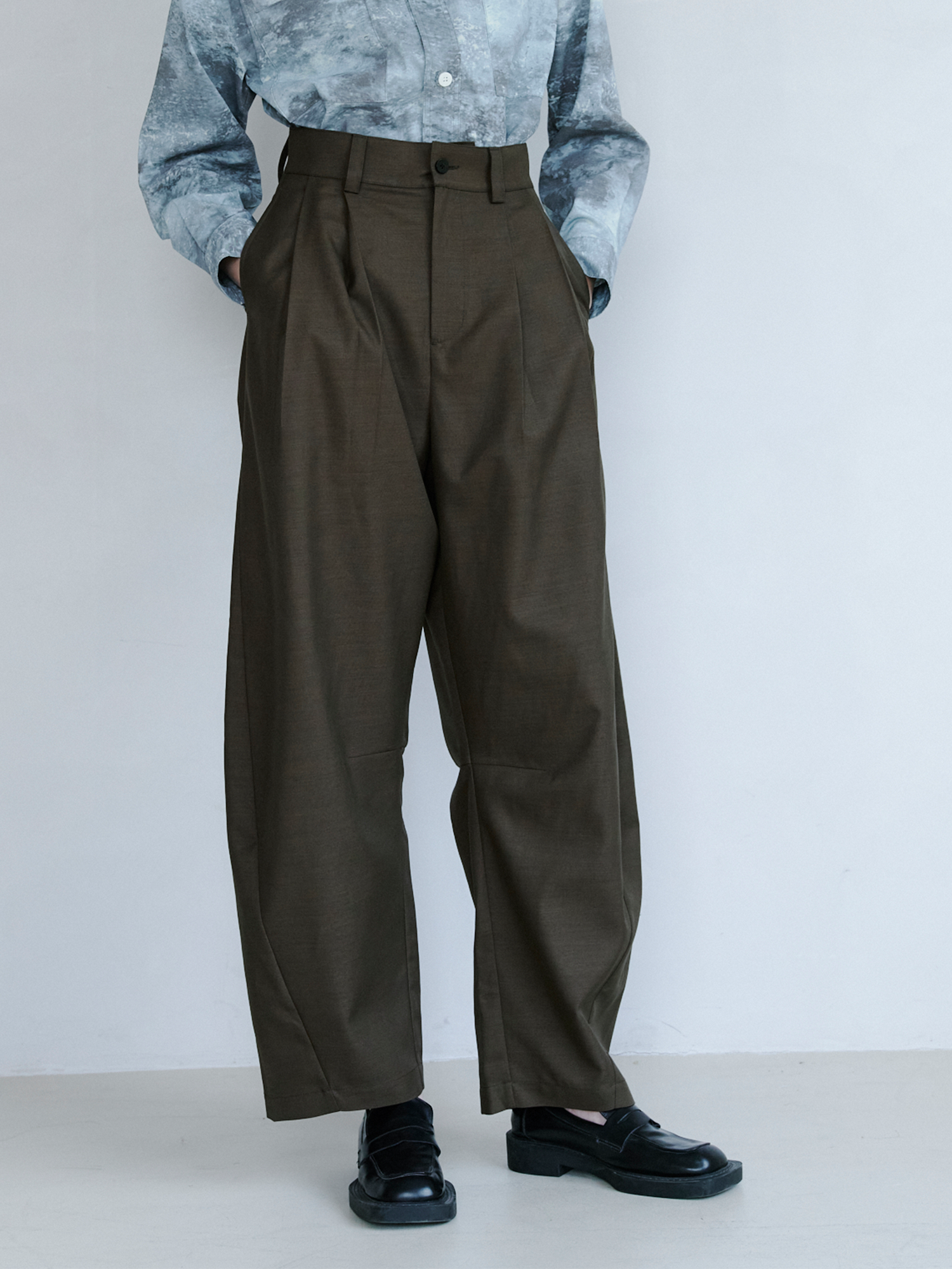 GRAINMUSTARD Retro Pleated High-Waist Wide-Leg Trousers, premium urban and streetwear designers apparel on PROJECTISR.com, GRAINMUSTARD