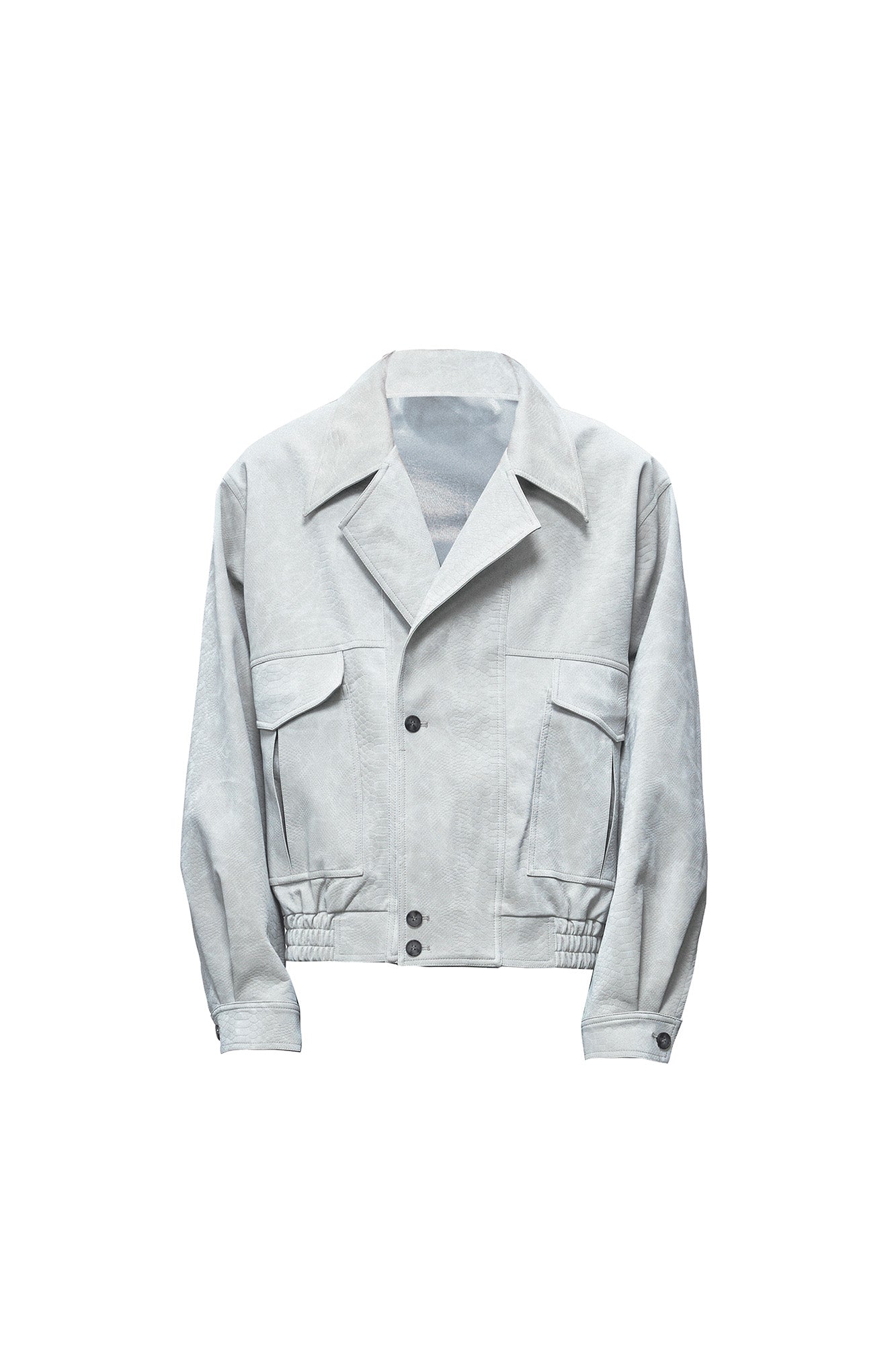 OIPWORD Croc-Embossed Cropped Faux Leather Jacket Blue, premium urban and streetwear designers apparel on PROJECTISR.com, OIPWORD