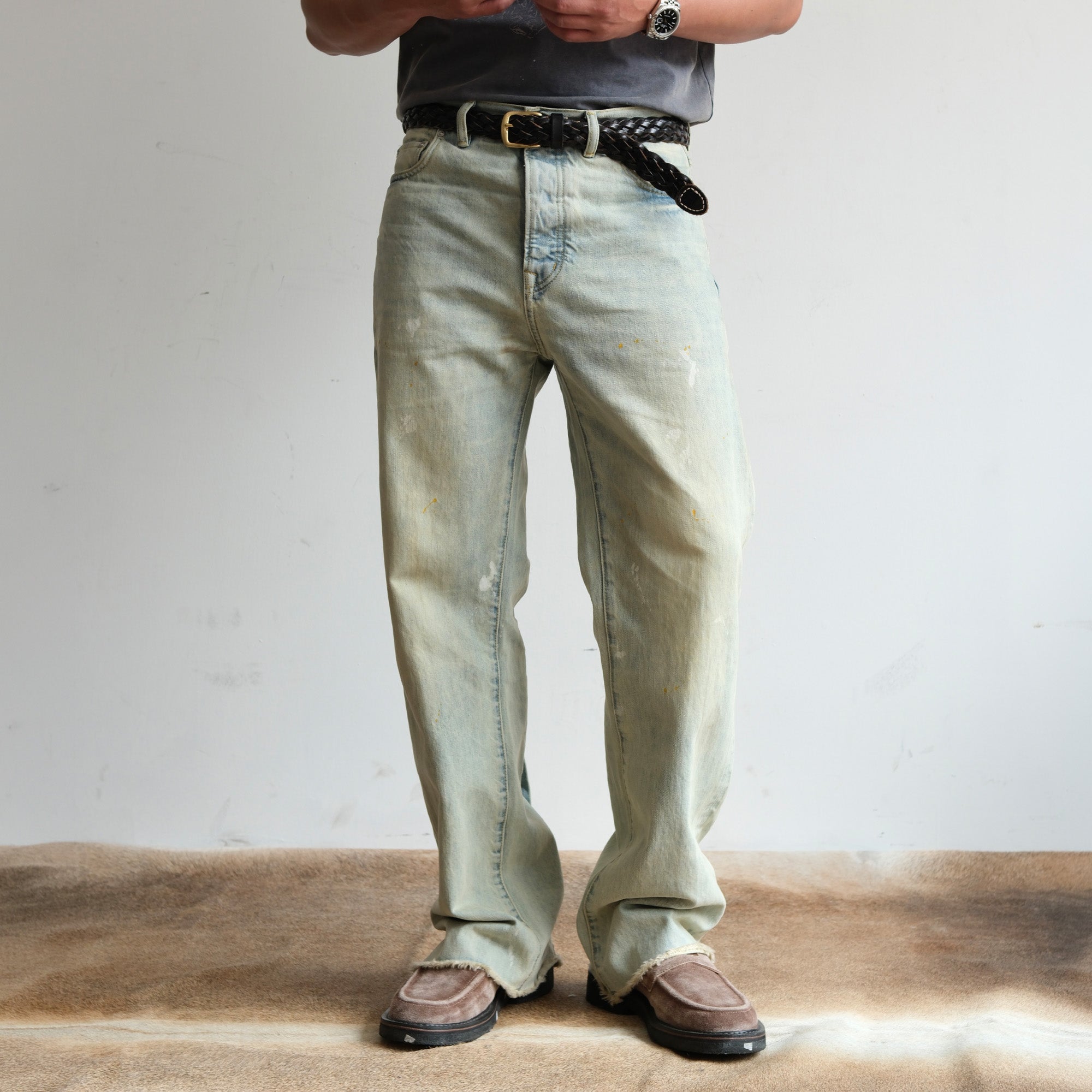 NEIGBORL Washed Paint-Splatter Straight-Leg Jeans, premium urban and streetwear designers apparel on PROJECTISR.com, NEIGBORL