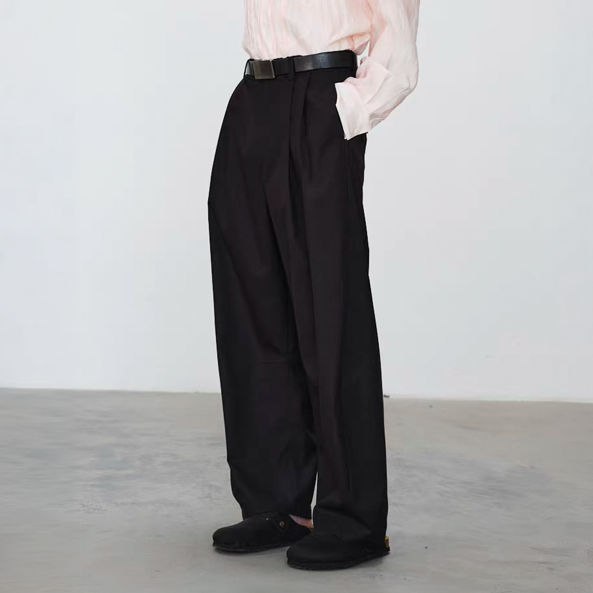 GRAINMUSTARD Retro Pleated High-Waist Wide-Leg Trousers, premium urban and streetwear designers apparel on PROJECTISR.com, GRAINMUSTARD