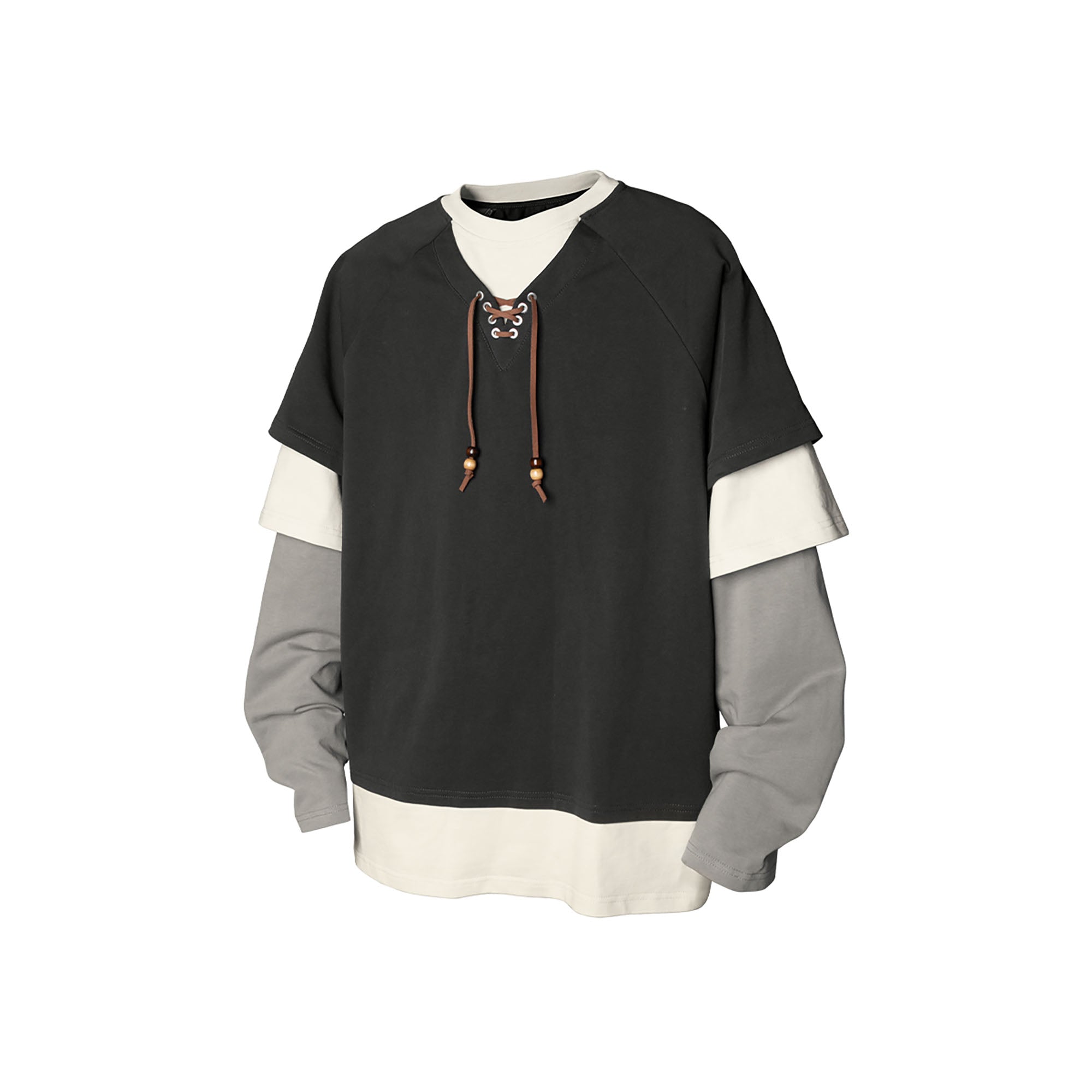RELABEL Layered Lace-Up Sweatshirt Gray, premium urban and streetwear designers apparel on PROJECTISR.com, RELABEL