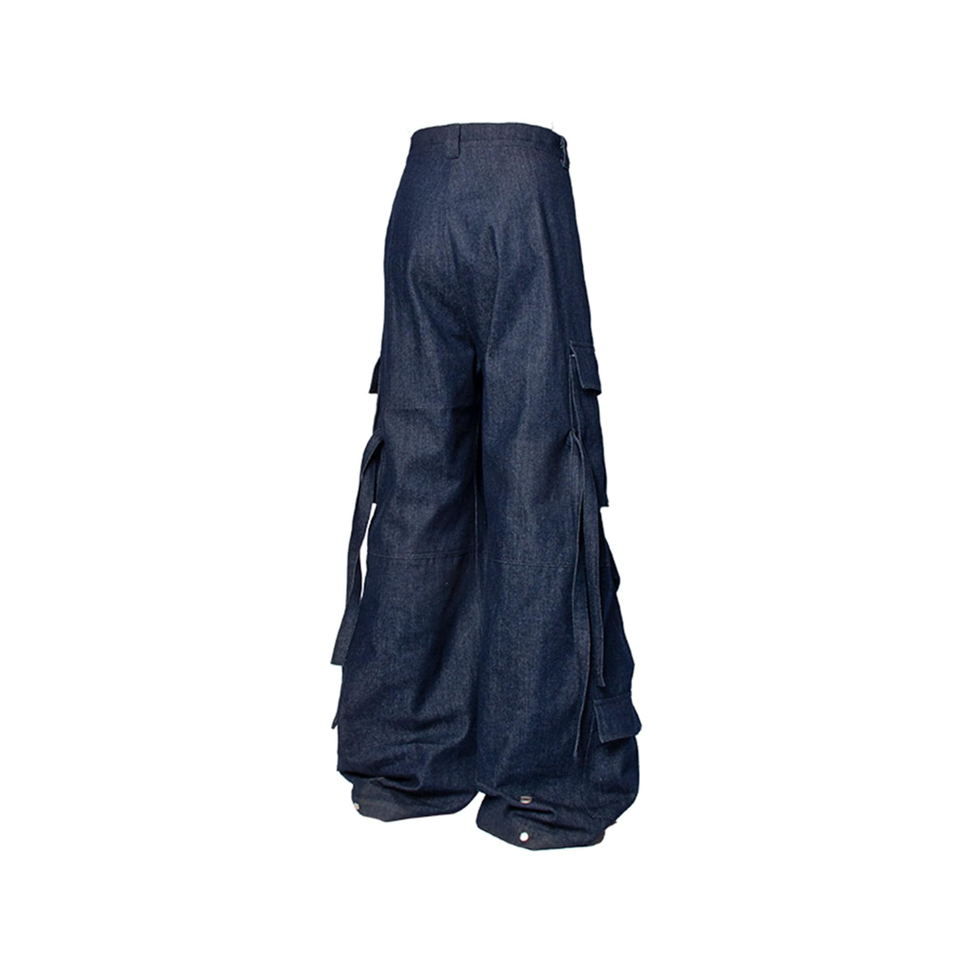 RELABEL Straped Big Pockets Rivet Washed Denim Cargo, premium urban and streetwear designers apparel on PROJECTISR.com, RELABEL