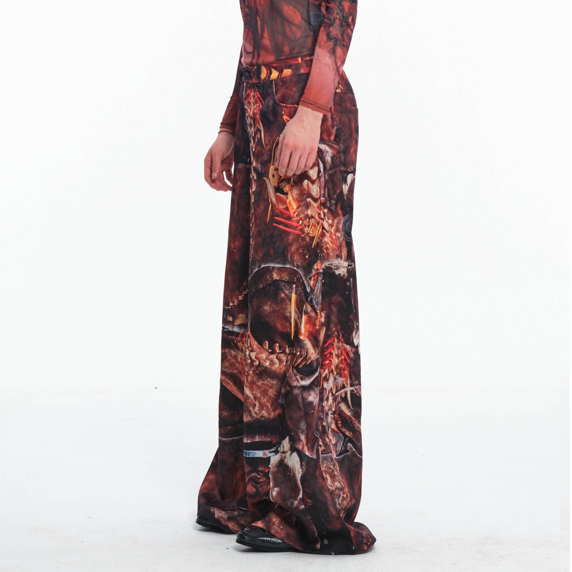 EMBRYO Tribal Skeleton Jewel Full-Print Wide-Leg Pants, premium urban and streetwear designers apparel on PROJECTISR.com, EMBRYO