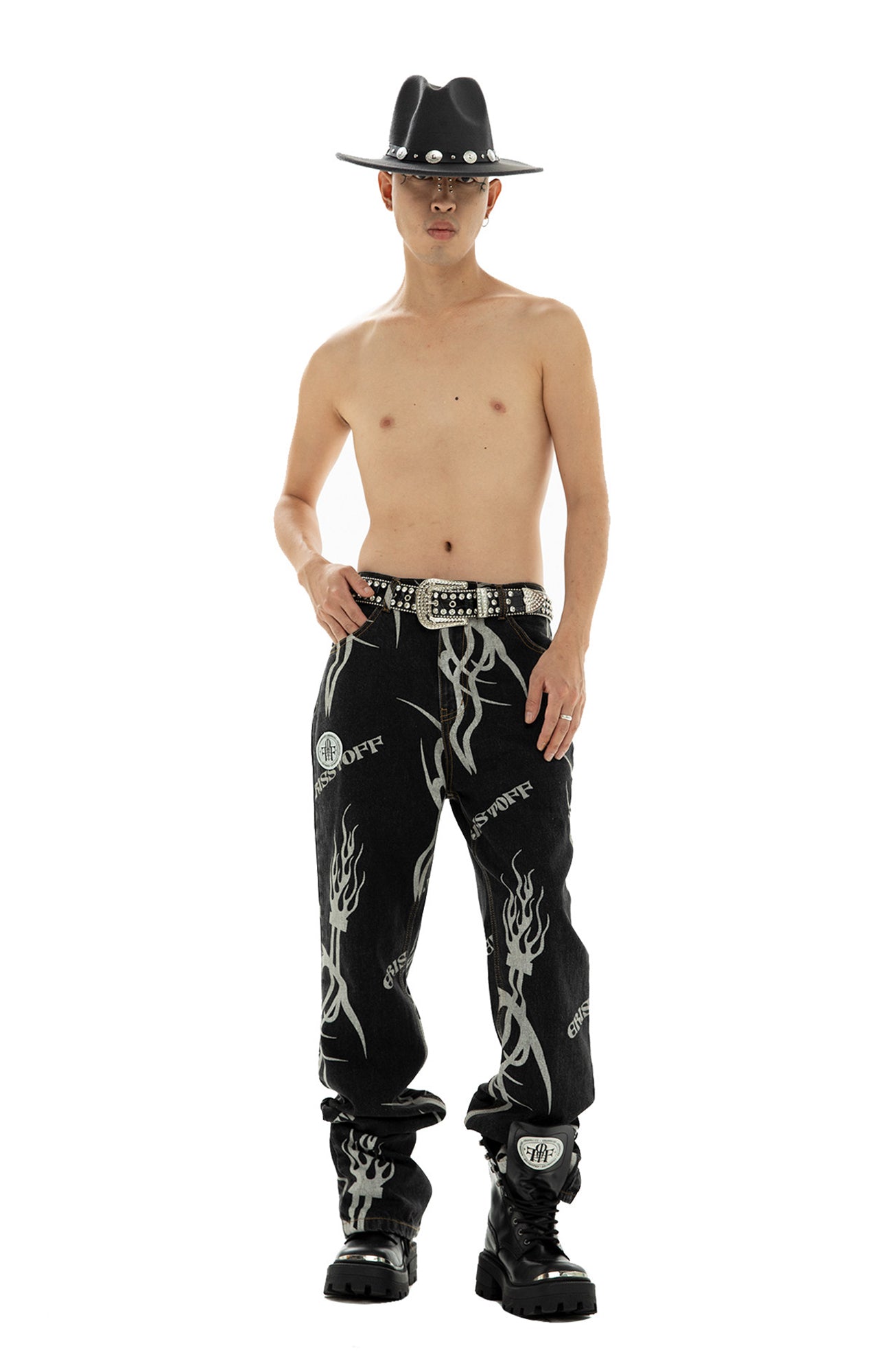 CYCYCY X ERISSTOFF Croc-Embossed Diamond Studded Leather Belt