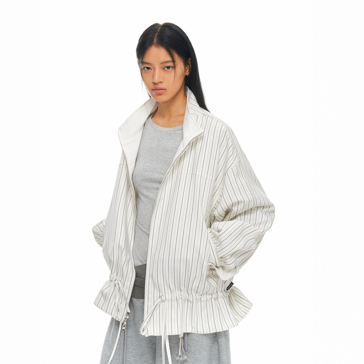 TGNS Reversible Drawstring Stand-Collar Oversized Jacket