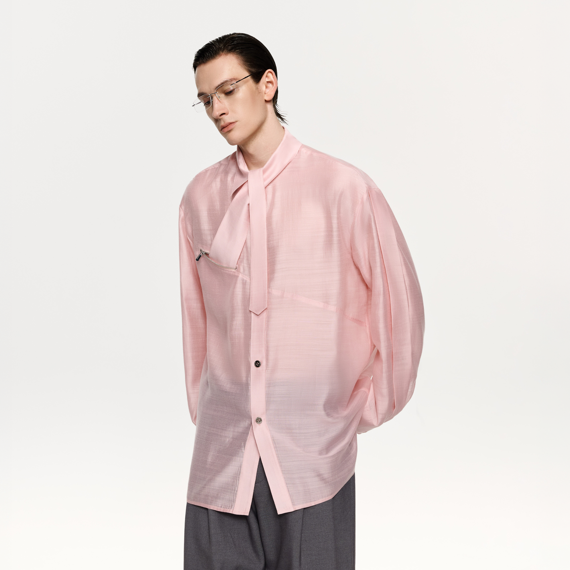 TIWILLTANG Structured Zip-Tie Tencel Shirt