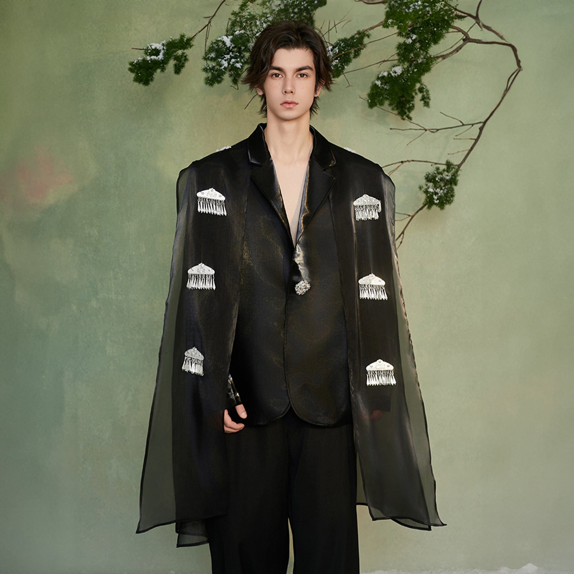 JIECHI Sheer Tassel Layered Tribal Blazer, premium urban and streetwear designers apparel on PROJECTISR.com, JIECHI