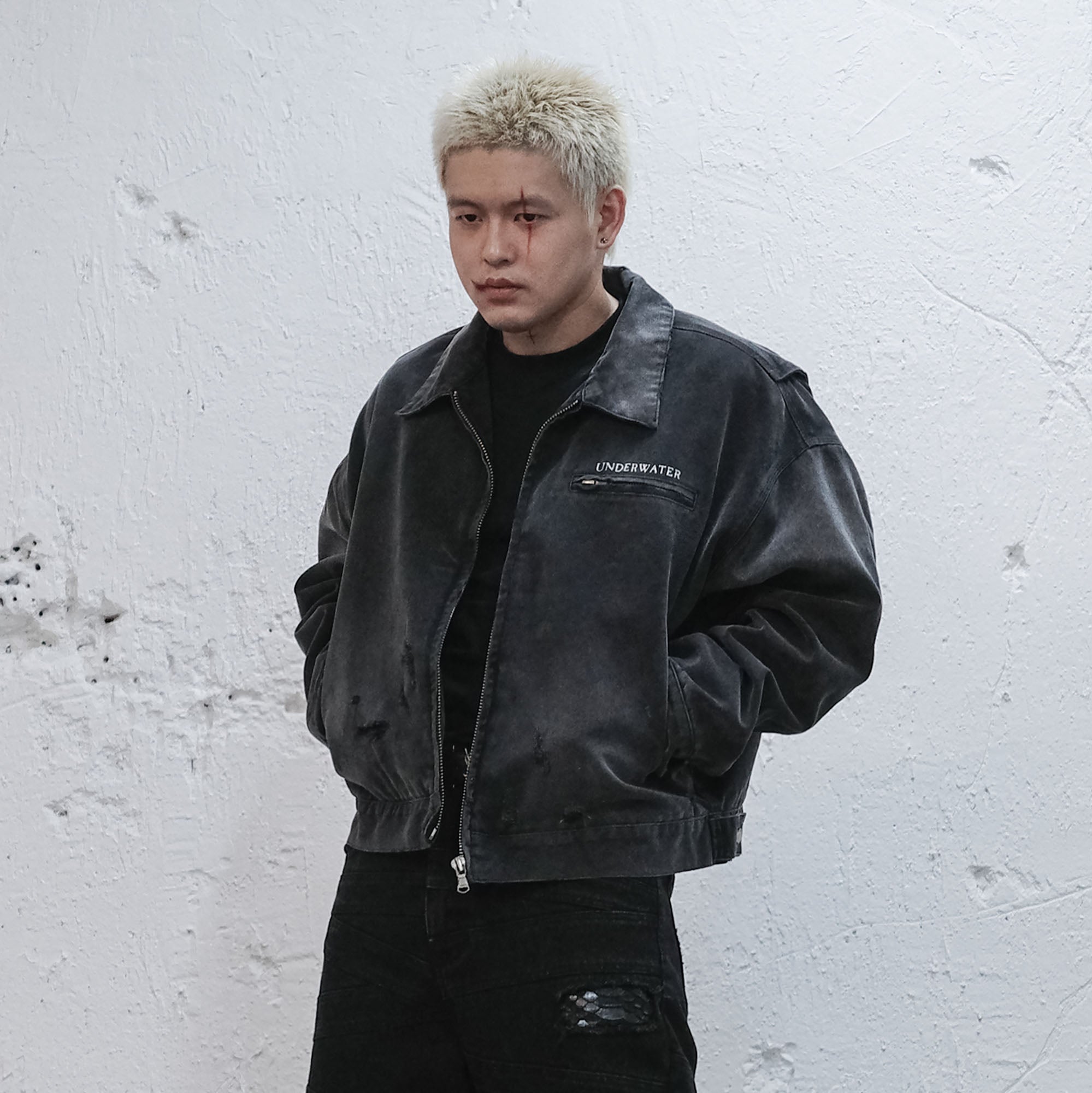 UNDERWATER Dying Art Distressed Jacket, premium urban and streetwear designers apparel on PROJECTISR.com, UNDERWATER