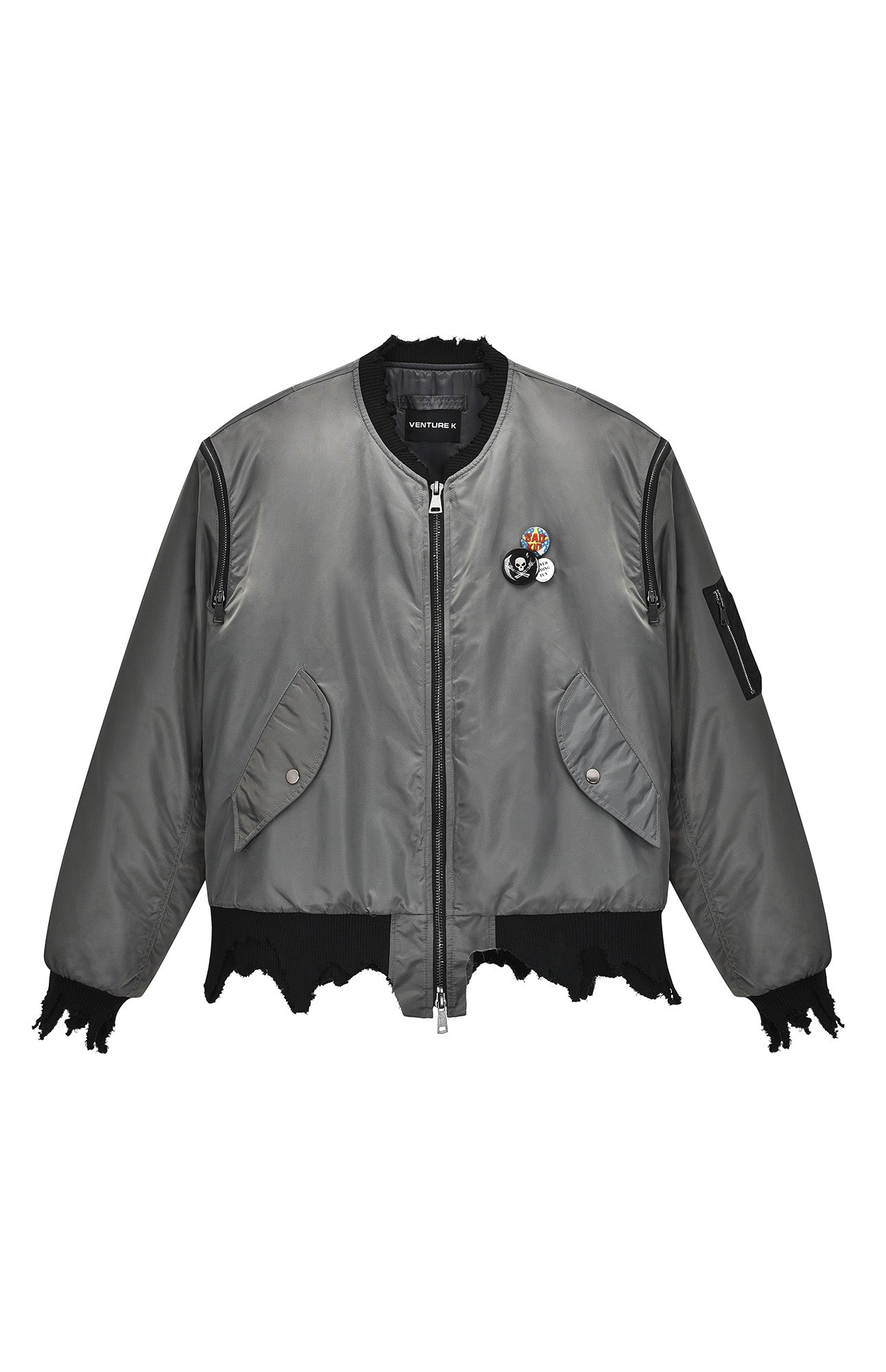 VENTUREK Retro Zipper-Spliced Raw Edge Bomber Jacket, premium urban and streetwear designers apparel on PROJECTISR.com, VENTUREK