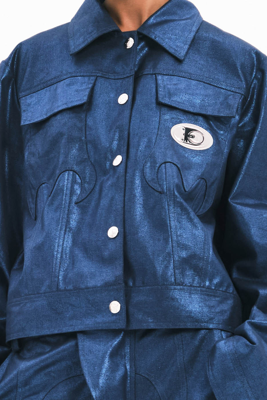 EMBRYO Metallic Sheen Embossed Spiked Sleeve Jacket, premium urban and streetwear designers apparel on PROJECTISR.com, EMBRYO