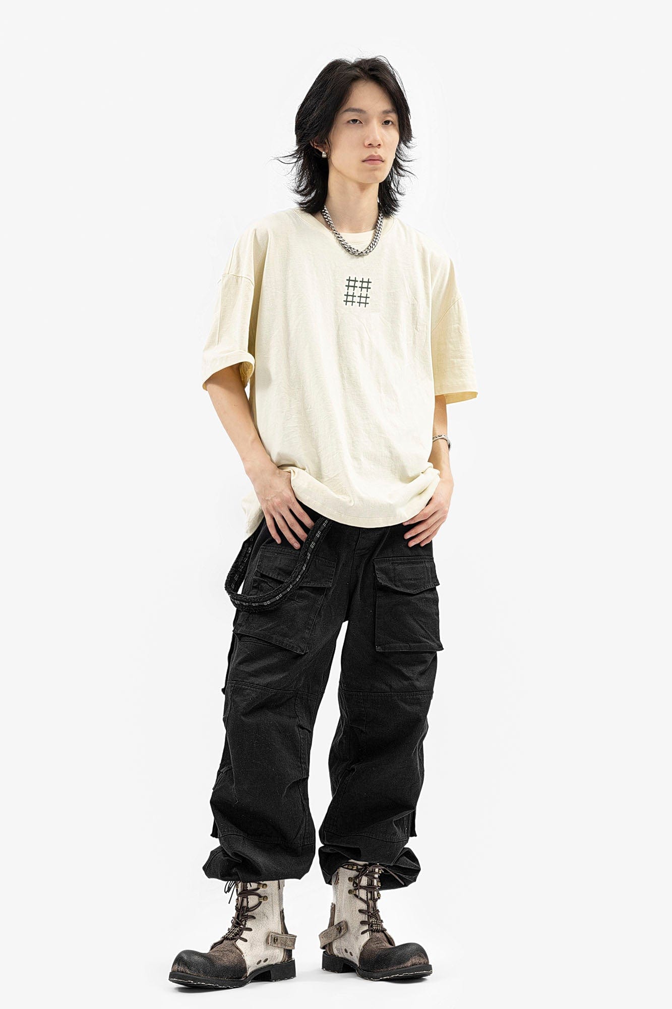 REWRITE Distressed Contrast Canvas-Leather Combat Boots, premium urban and streetwear designers apparel on PROJECTISR.com, REWRITE