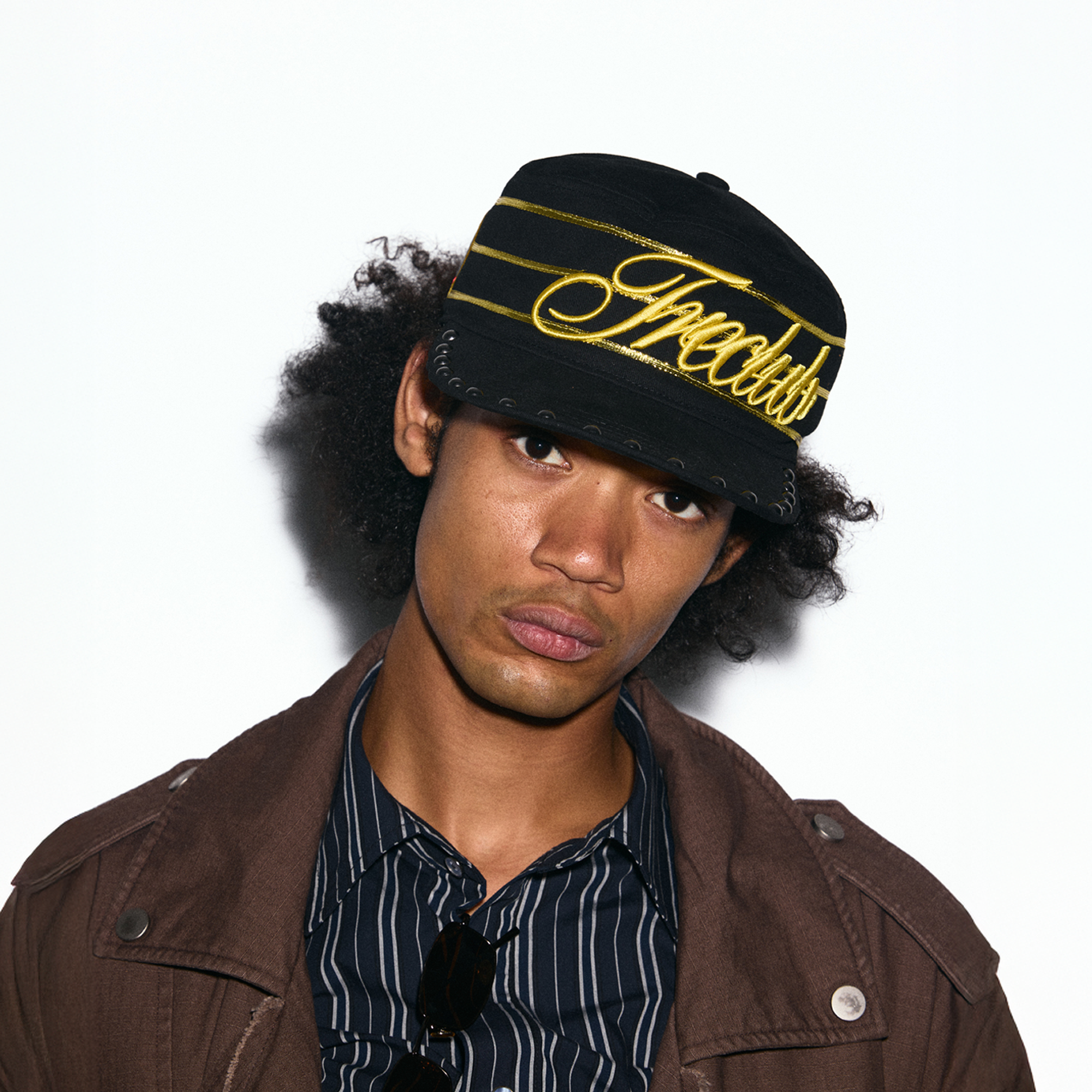 TRECLUB Studded-Brim Embroidered Cap
