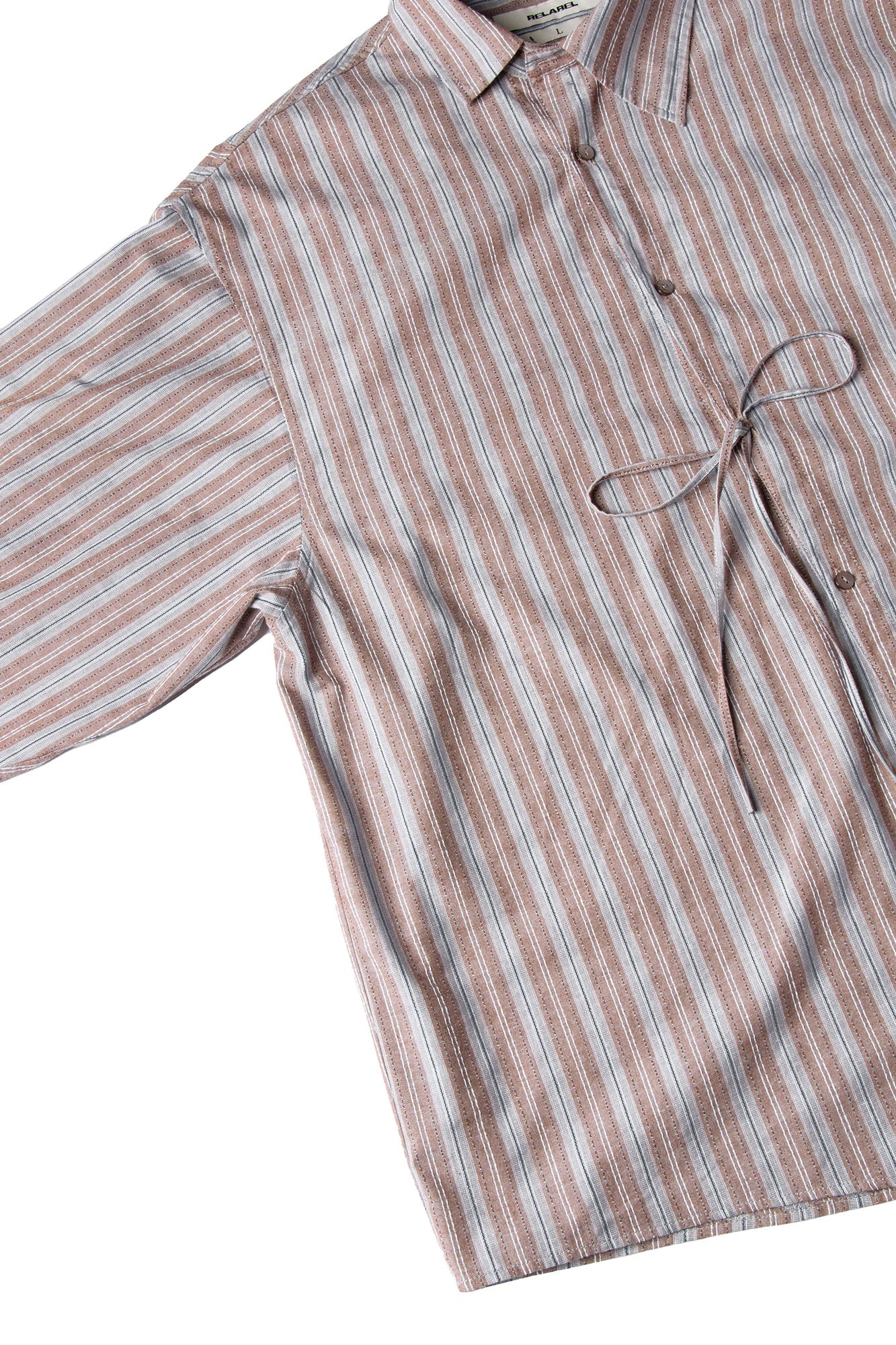 RELABEL Stripe Button-Up Oversized Shirt Brown, premium urban and streetwear designers apparel on PROJECTISR.com, RELABEL