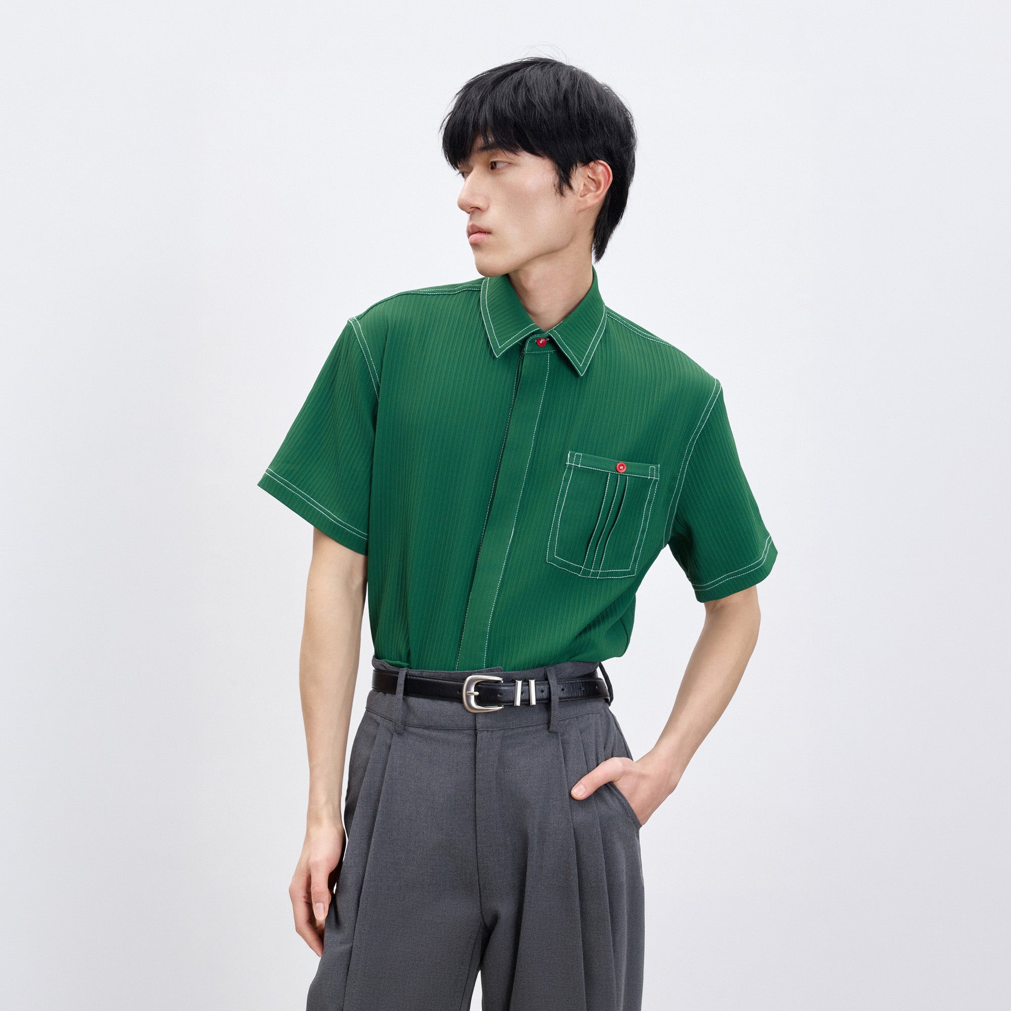 TUIMU Essential Contrast-Stitch Shirt, premium urban and streetwear designers apparel on PROJECTISR.com, TUIMU