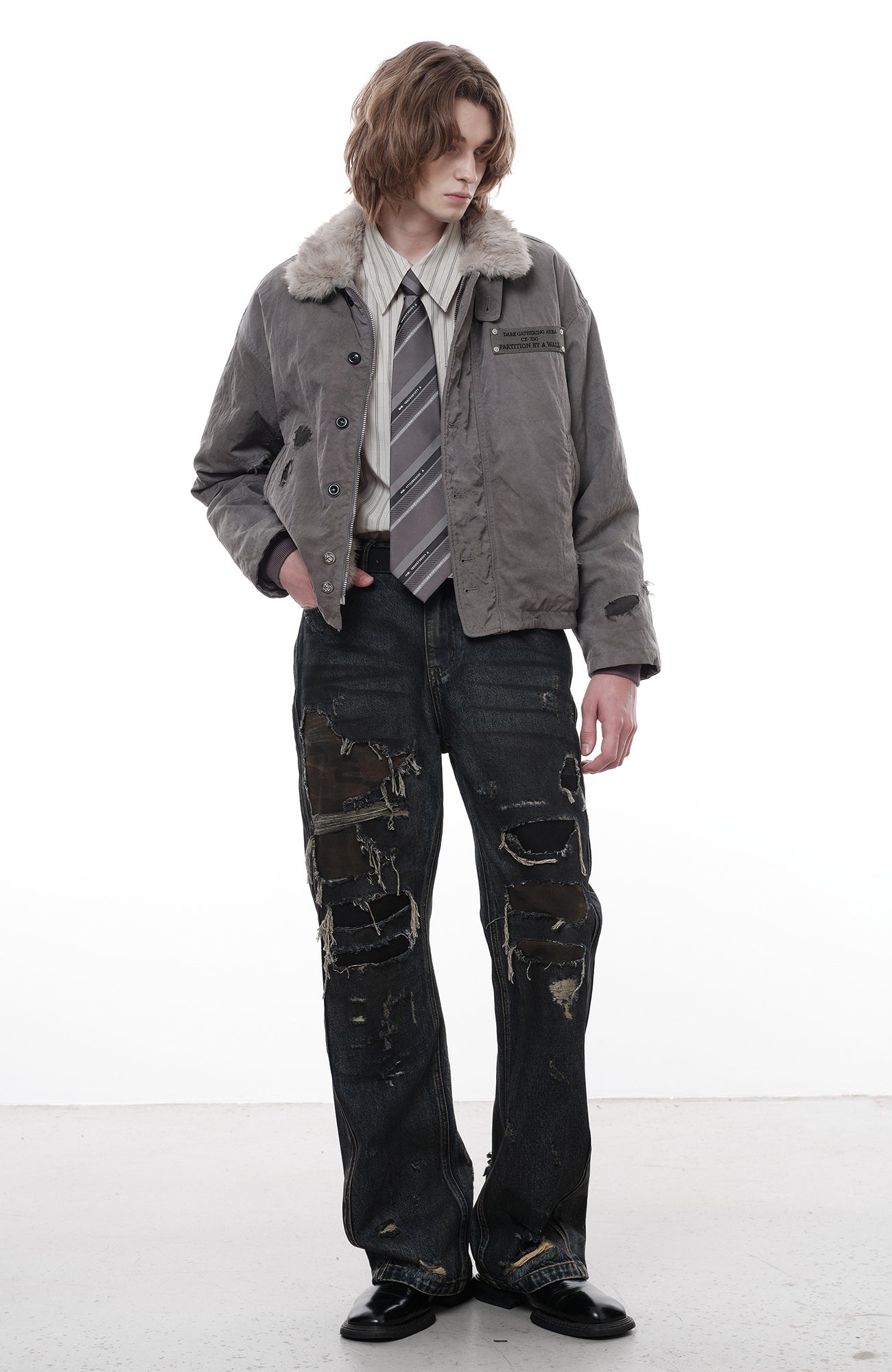 FACEONLAB Reversible Fleece Collar Deck Jacket Gray