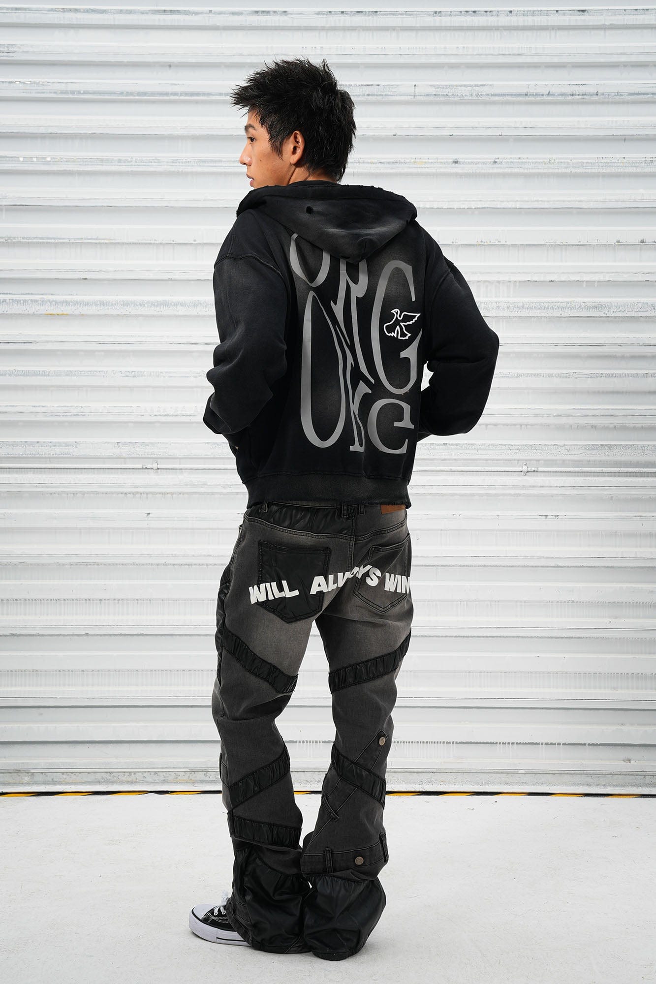 VINKID Distressed Worn Logo Zip Hooded Jacket, premium urban and streetwear designers apparel on PROJECTISR.com, VINKID