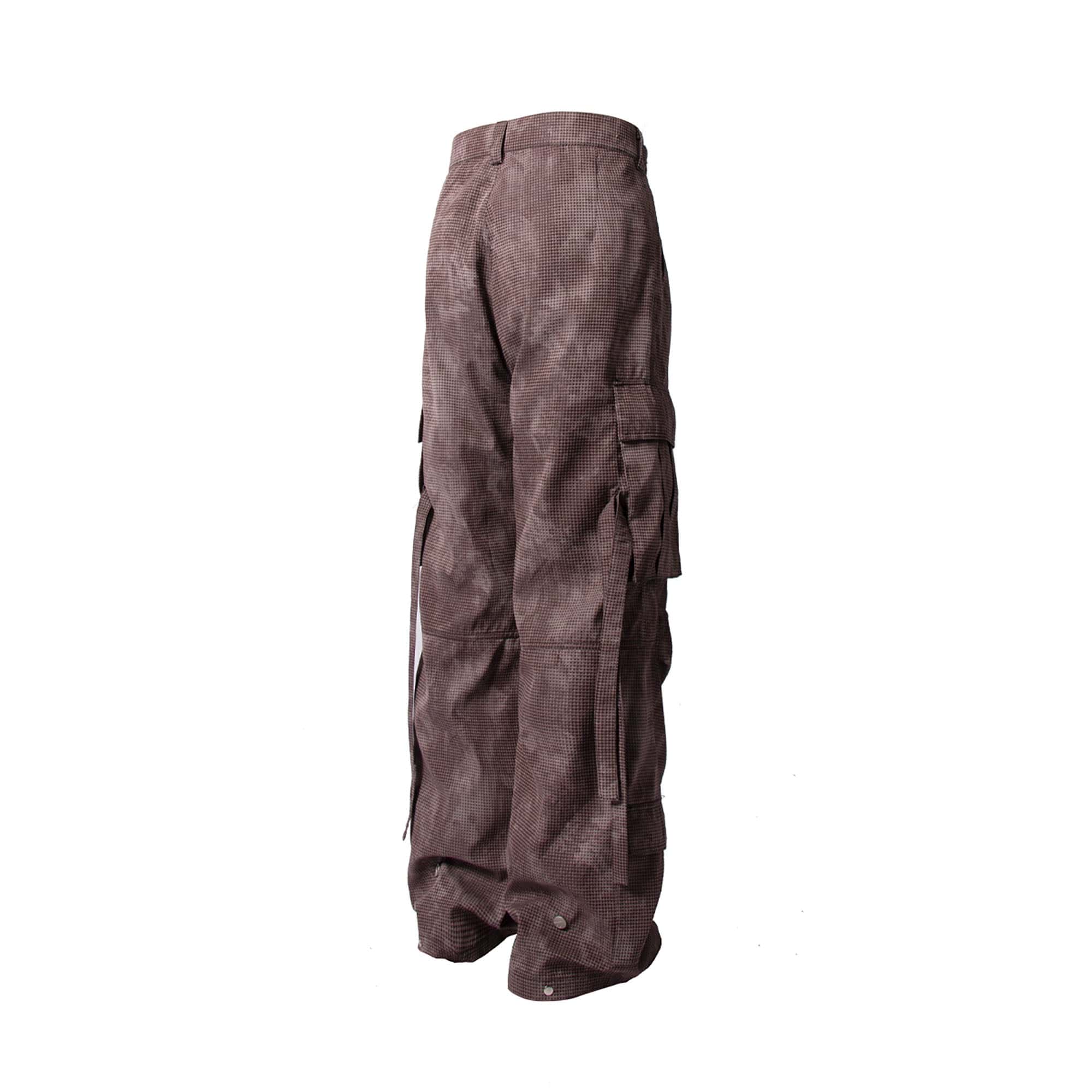 RELABEL Mini Checker Multi-Pocket Strap Pleated Cargo Pants Red, premium urban and streetwear designers apparel on PROJECTISR.com, RELABEL