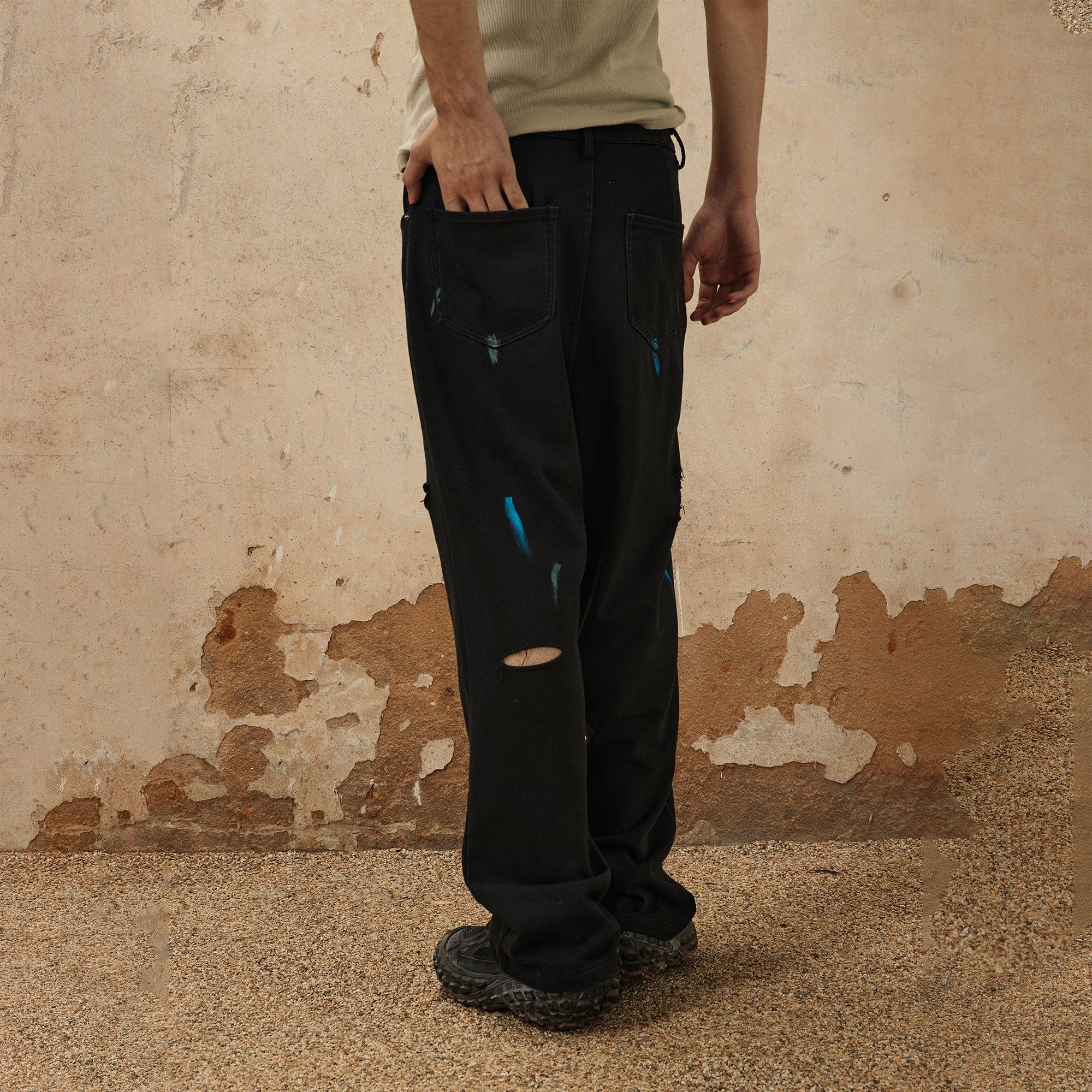 OVDY Classic Paint-Splattered Ripped Pants, premium urban and streetwear designers apparel on PROJECTISR.com, OVDY
