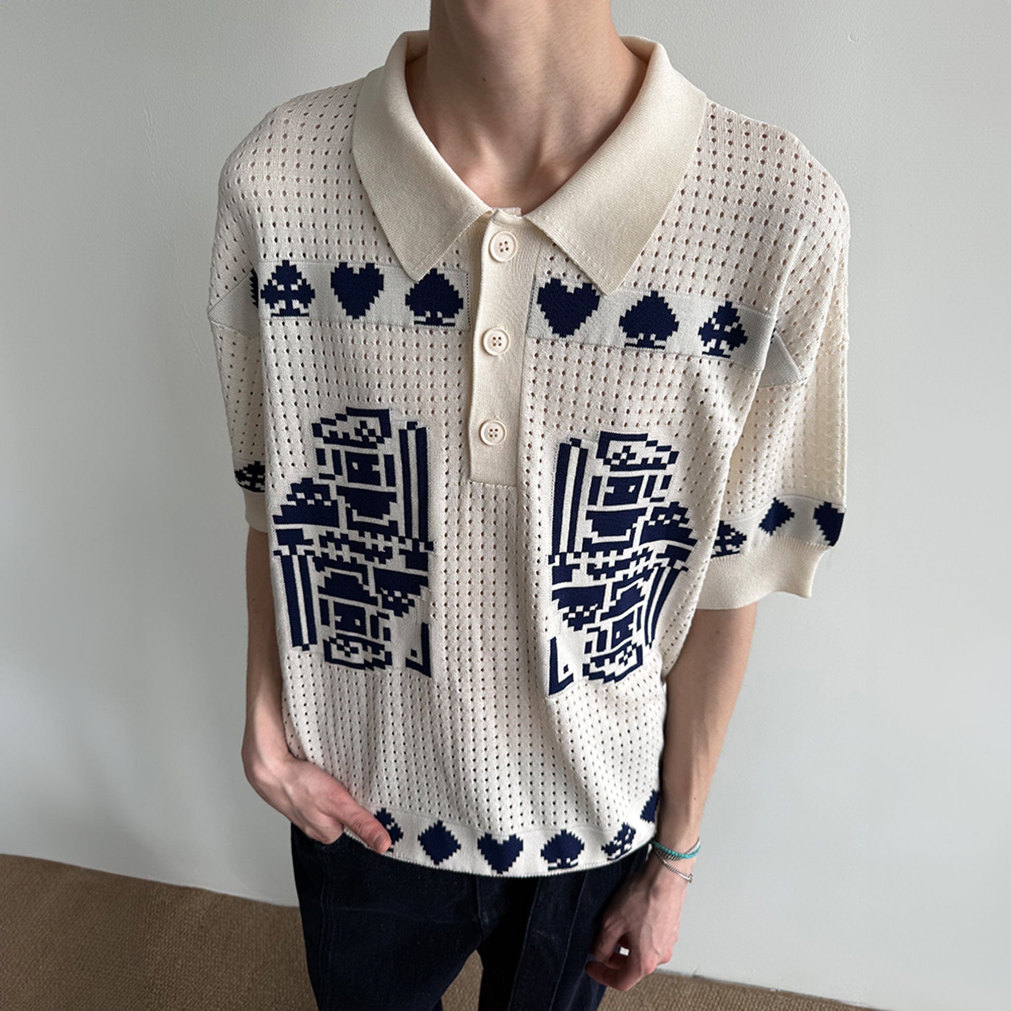 KREATE Pixel Poker Knitted Mesh Polo Half-Sleeve Shirt, premium urban and streetwear designers apparel on PROJECTISR.com, KREATE