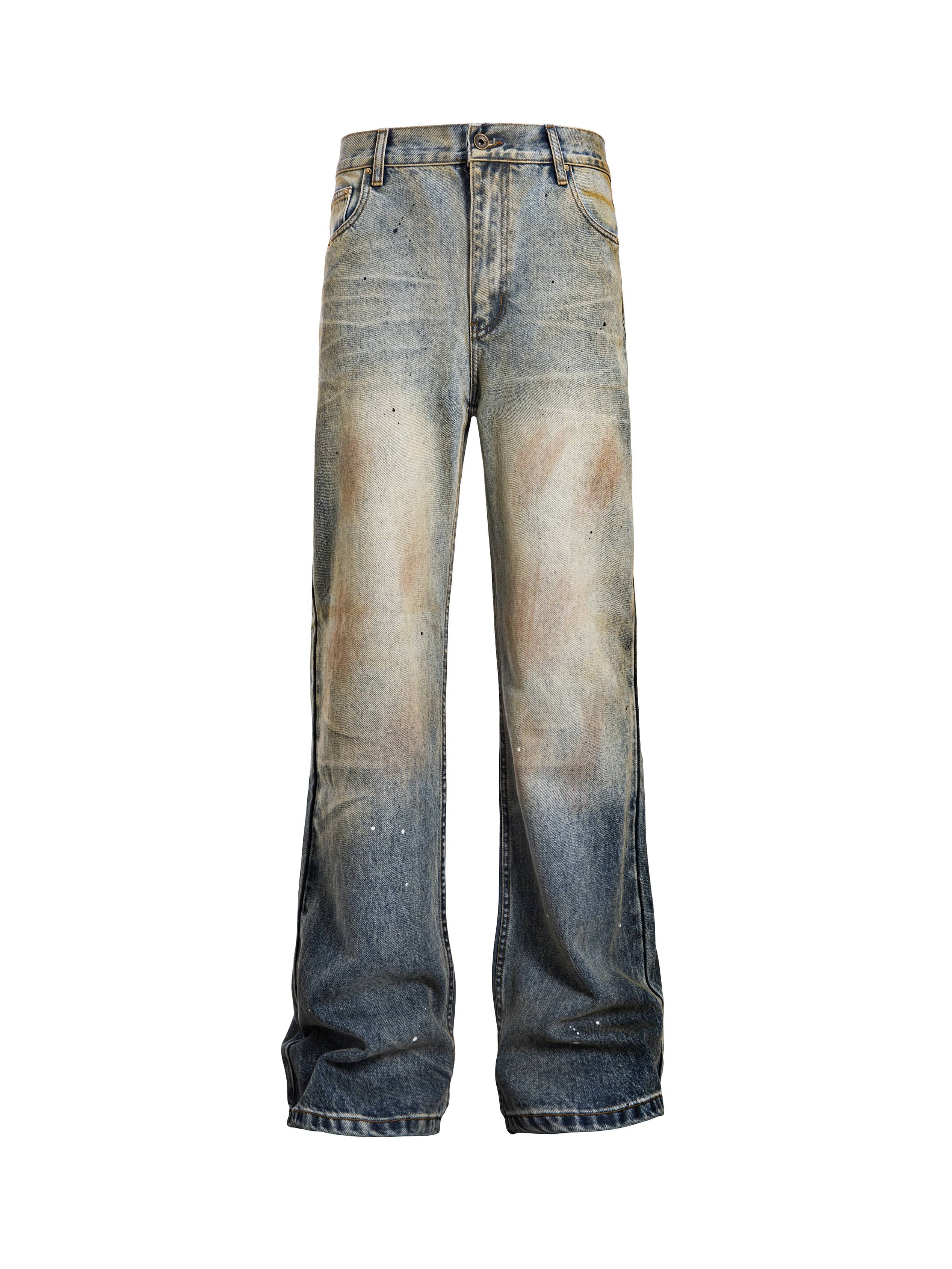 CATSSTAC Washed Sunfade Paint-Splatter Wide-Leg Jeans, premium urban and streetwear designers apparel on PROJECTISR.com, CATSSTAC
