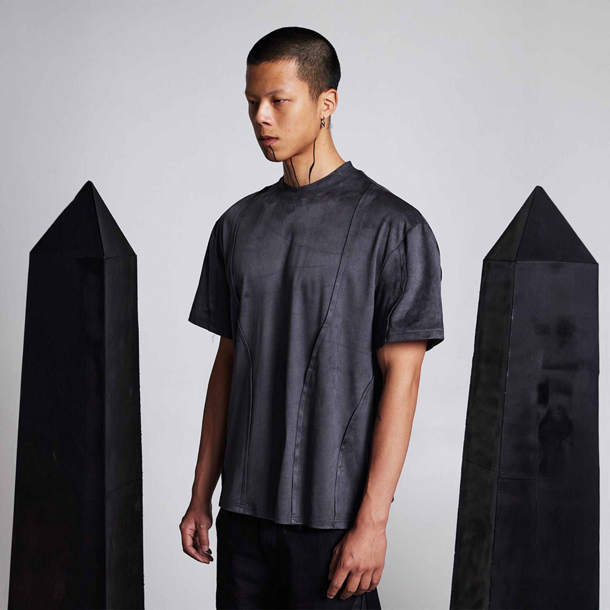 SSIN7 Suede Arc Spliced T-Shirt, premium urban and streetwear designers apparel on PROJECTISR.com, SSIN7