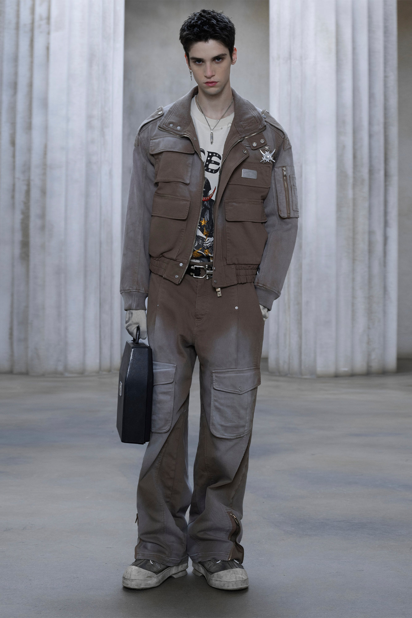 FACEONLAB Washed Multi-Pocket Utility Jacket