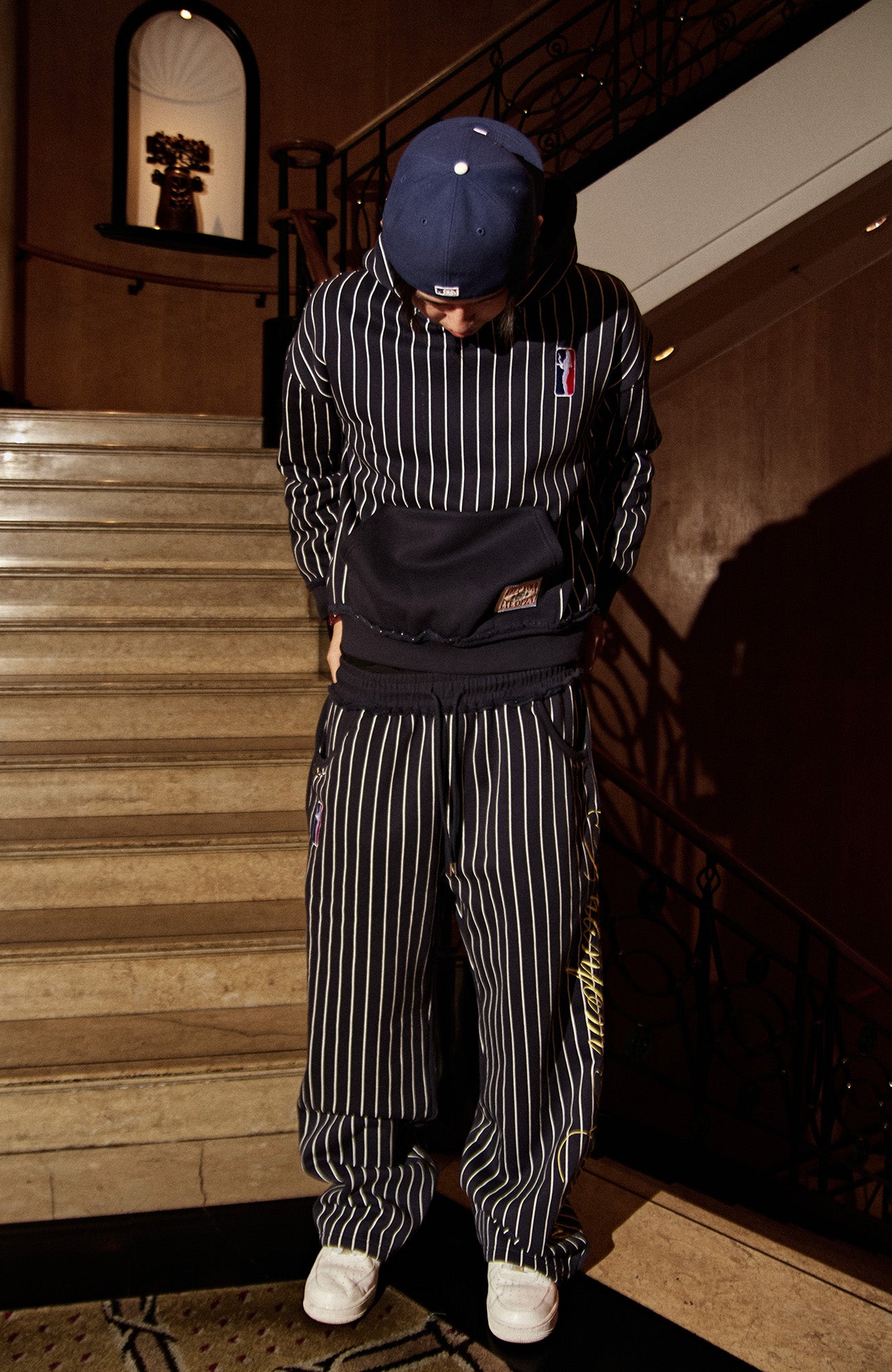 PHANTOMHUNTER Stripe Embroidered Studded Hoodie, premium urban and streetwear designers apparel on PROJECTISR.com, PHANTOMHUNTER