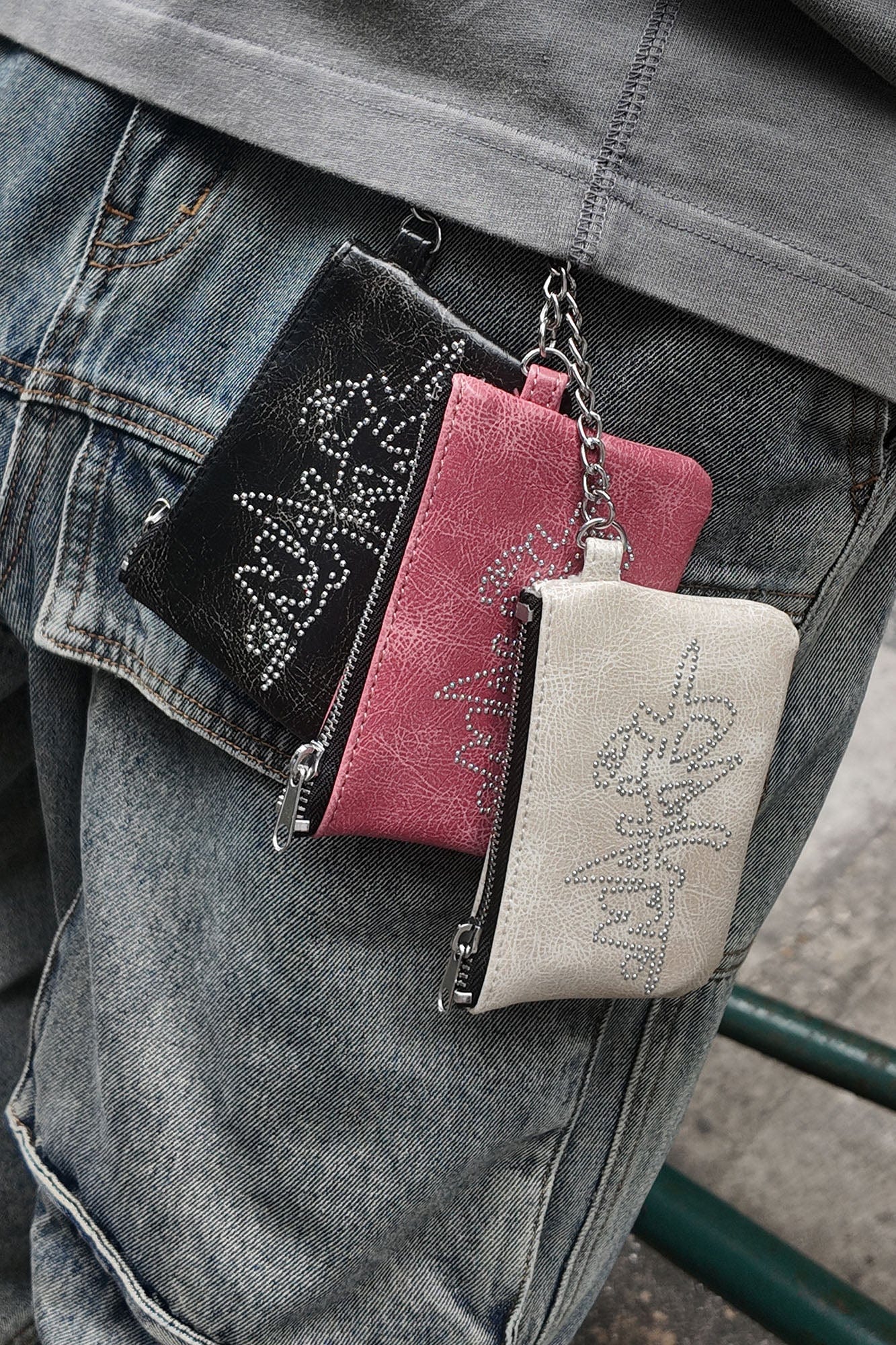 MAKEMORE Cracked Faux Leather Studded Mini Pouch