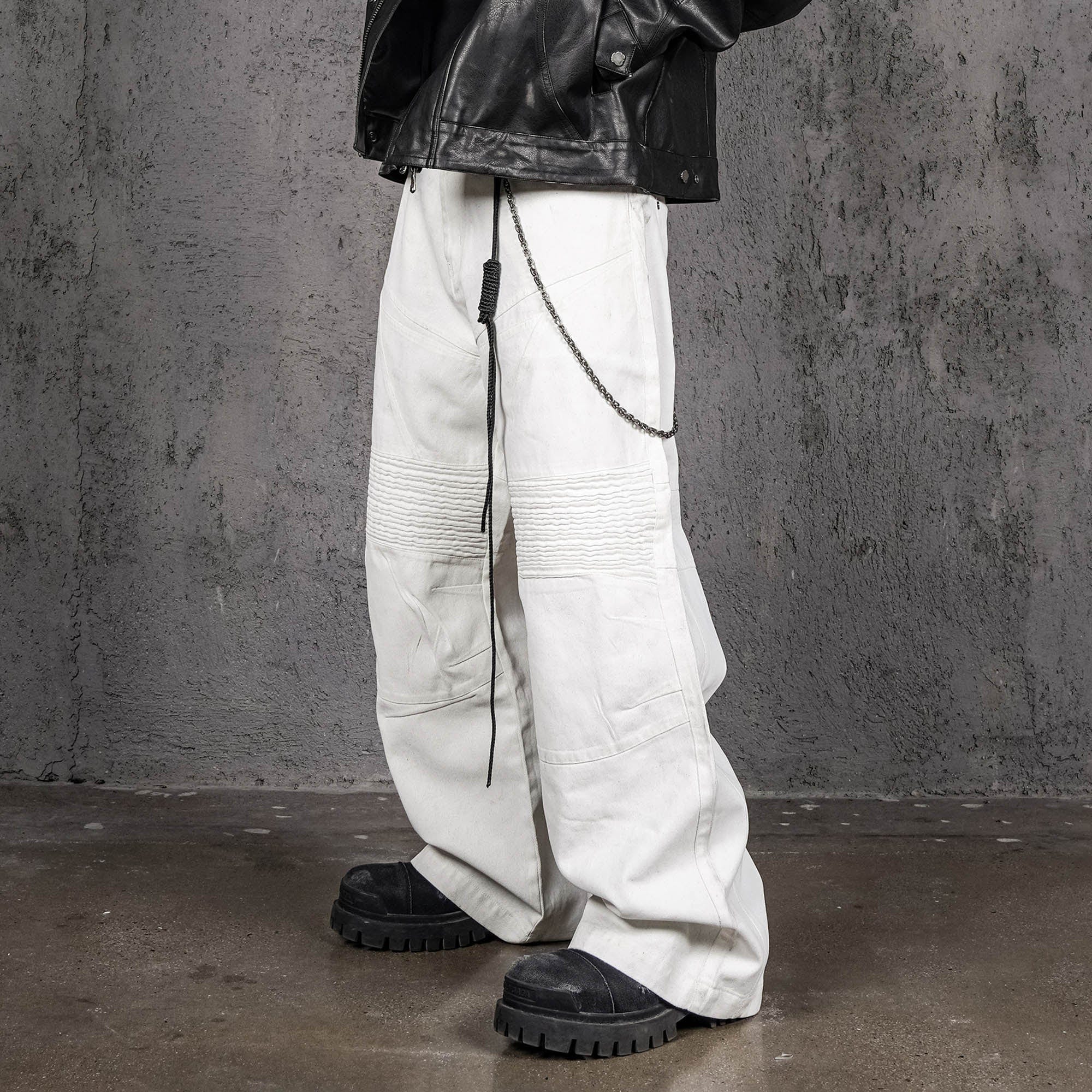 UNDERWATER Infernal Gaze Crinkled Waxed Wide-Leg Pants White, premium urban and streetwear designers apparel on PROJECTISR.com, UNDERWATER