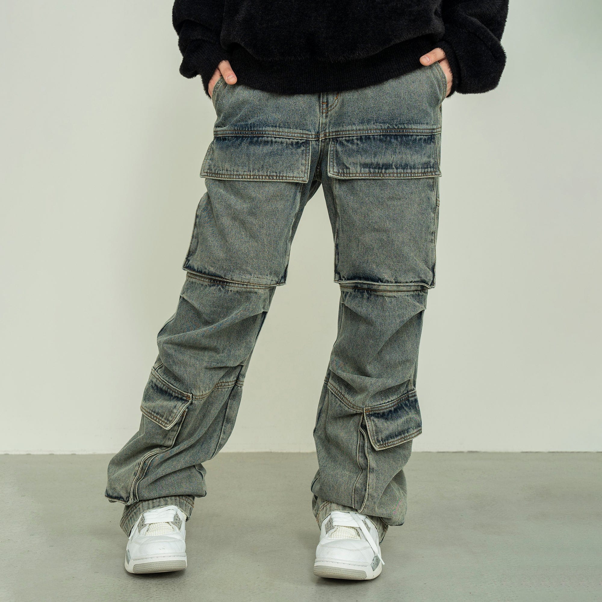 MAKEMORE Washed Denim Cargo, premium urban and streetwear designers apparel on PROJECTISR.com, MAKEMORE