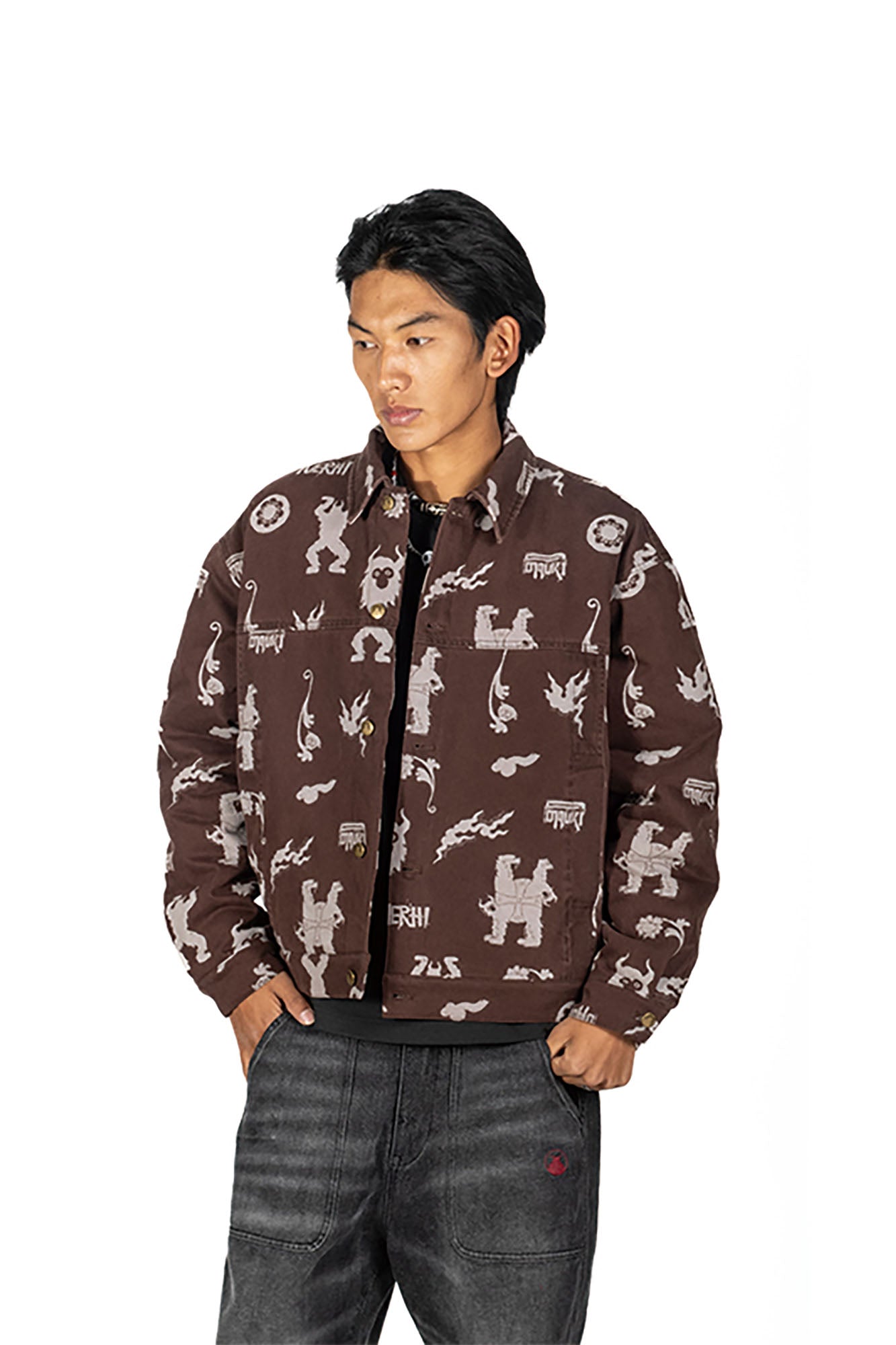 NERHI Tribal Totem Full-Print Shirt Jacket
