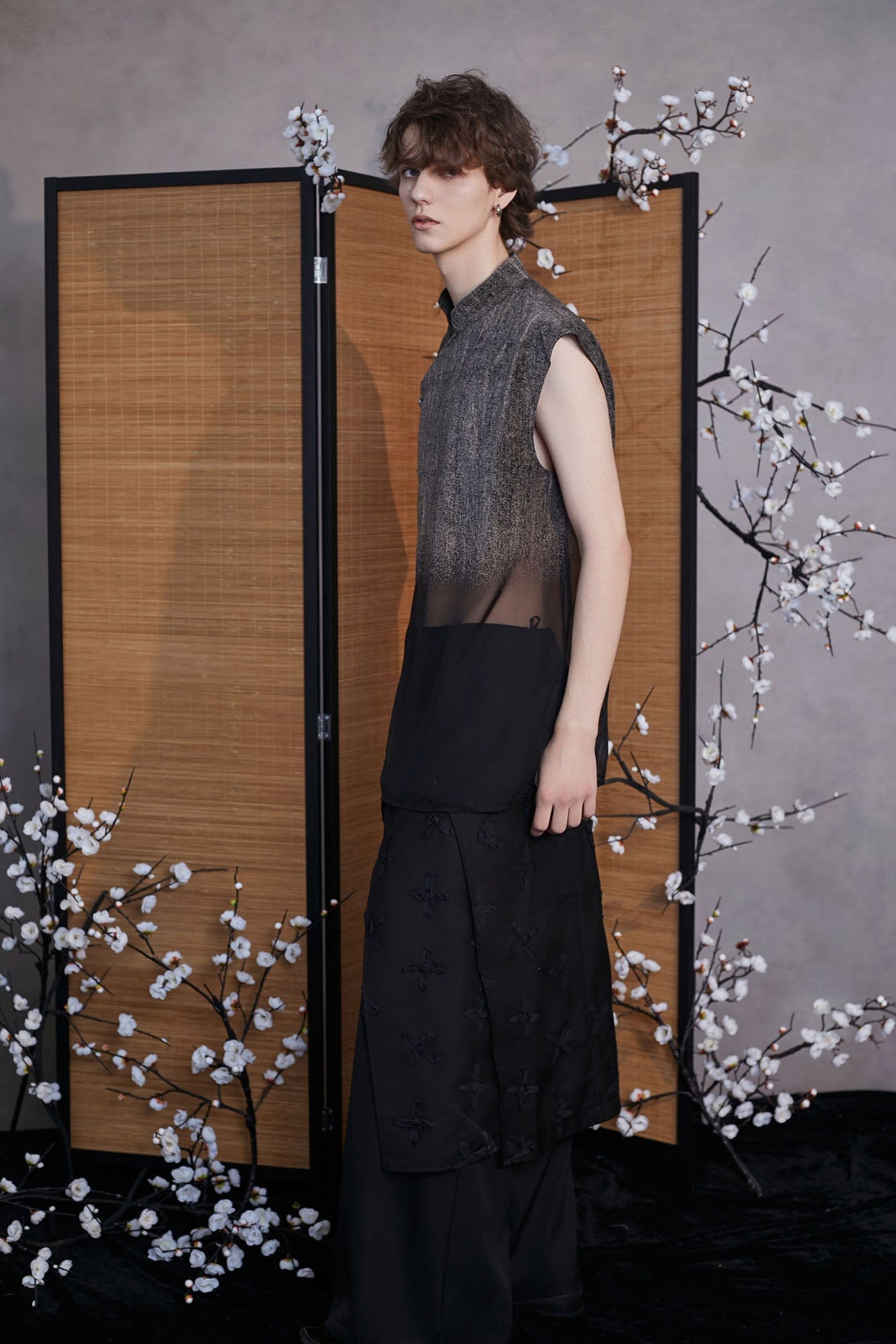 JIECHI Asymmetrical Bow Embroidery Slit Skort, premium urban and streetwear designers apparel on PROJECTISR.com, JIECHI