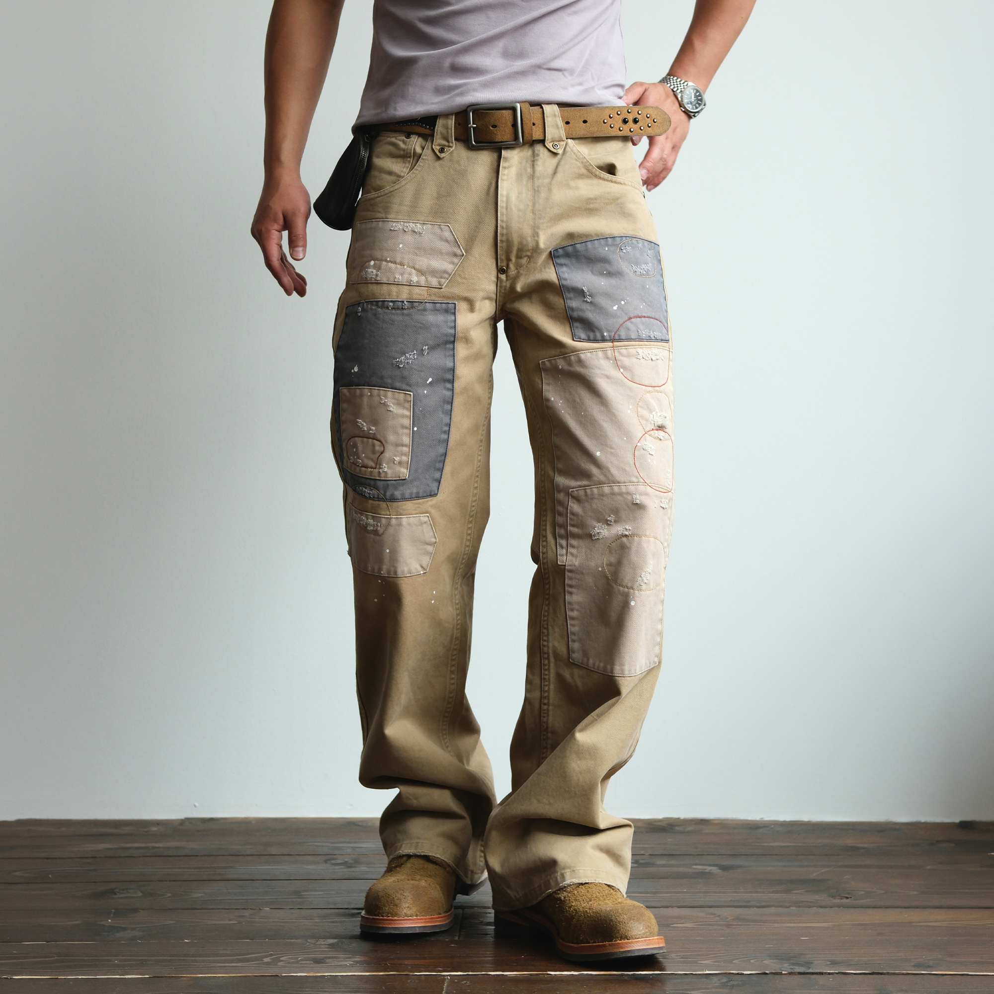 NEIGBORL Retro Paint-Splattered Distressed Patched Pants
