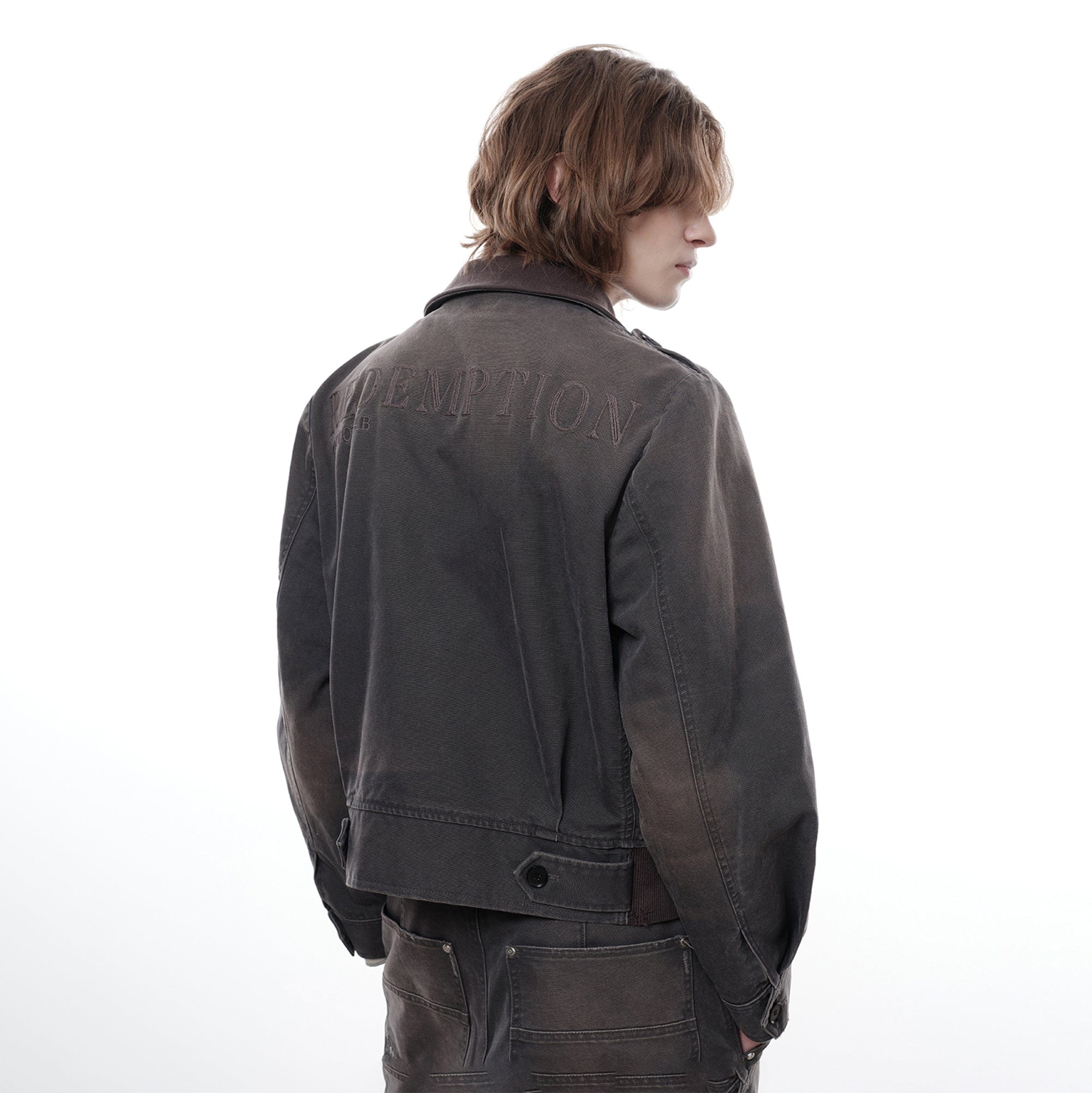 FACEONLAB Distressed P37 Rivet Jacket Grey, premium urban and streetwear designers apparel on PROJECTISR.com, FACEONLAB