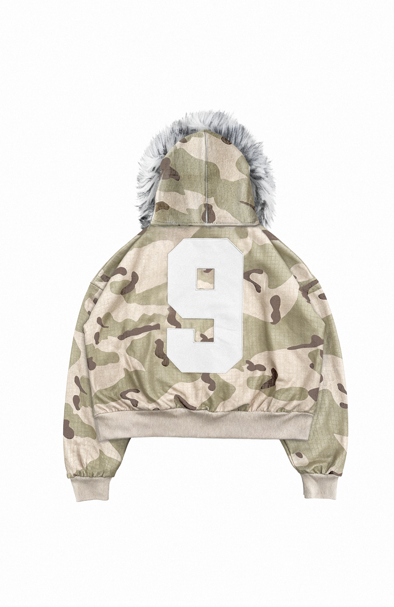 TECNINEGROUP Camo Waxed Faux Fur Hooded Jacket
