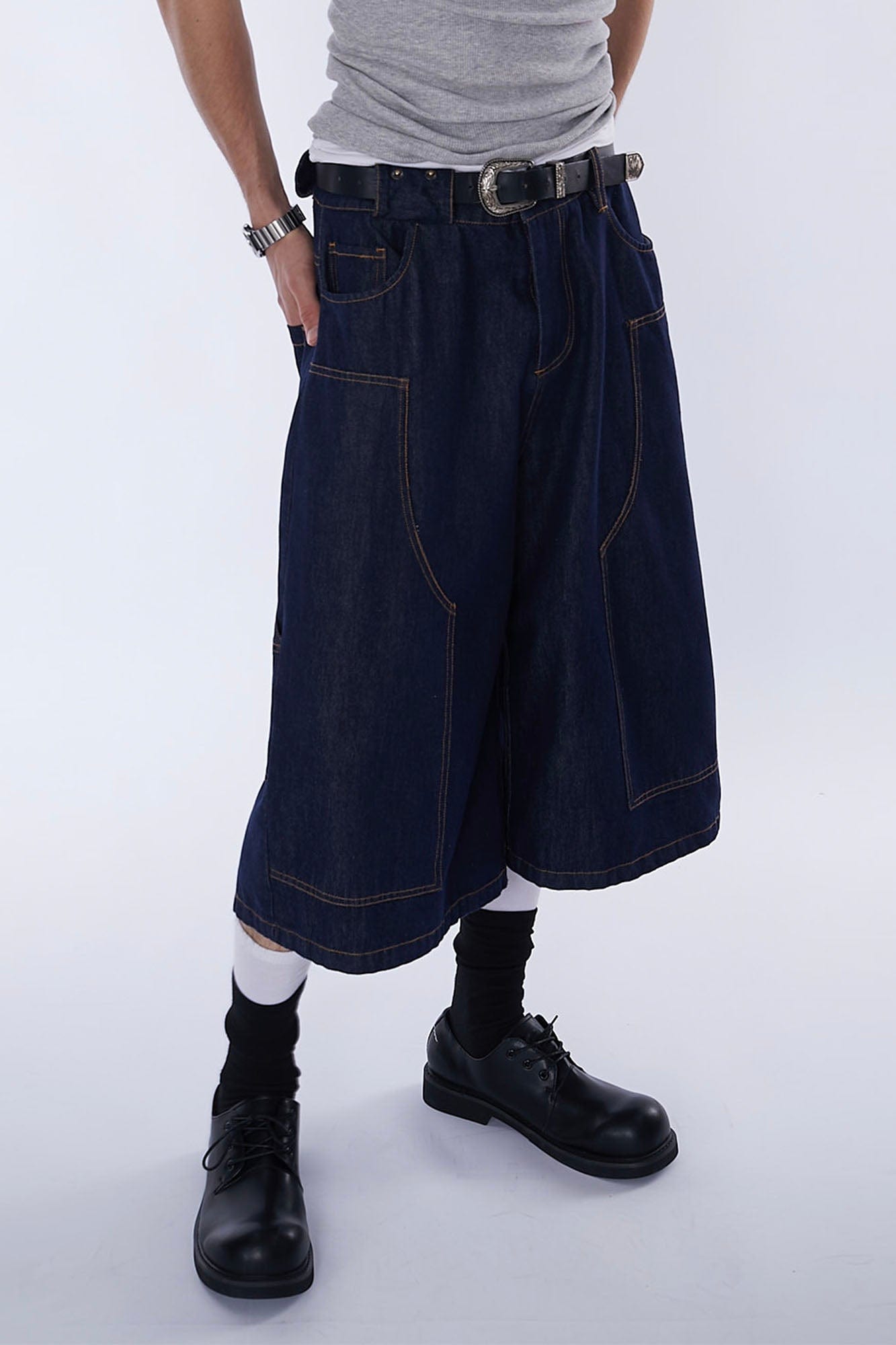 ASSEEN Double-Knee Raw Denim Shorts, premium urban and streetwear designers apparel on PROJECTISR.com, ASSEEN