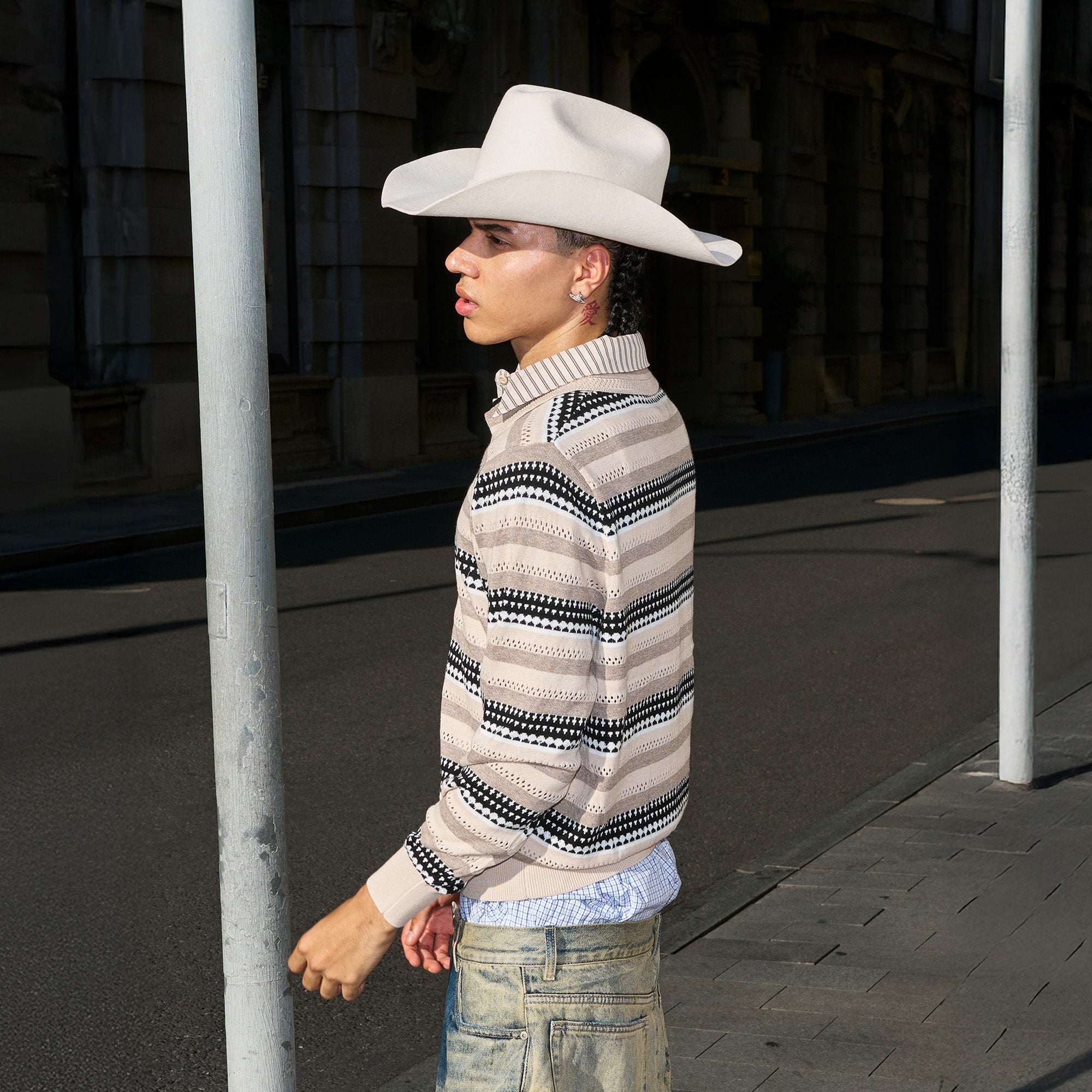 STEEPC Stripe Faux-Layered Polo Sweater, premium urban and streetwear designers apparel on PROJECTISR.com, STEEPC