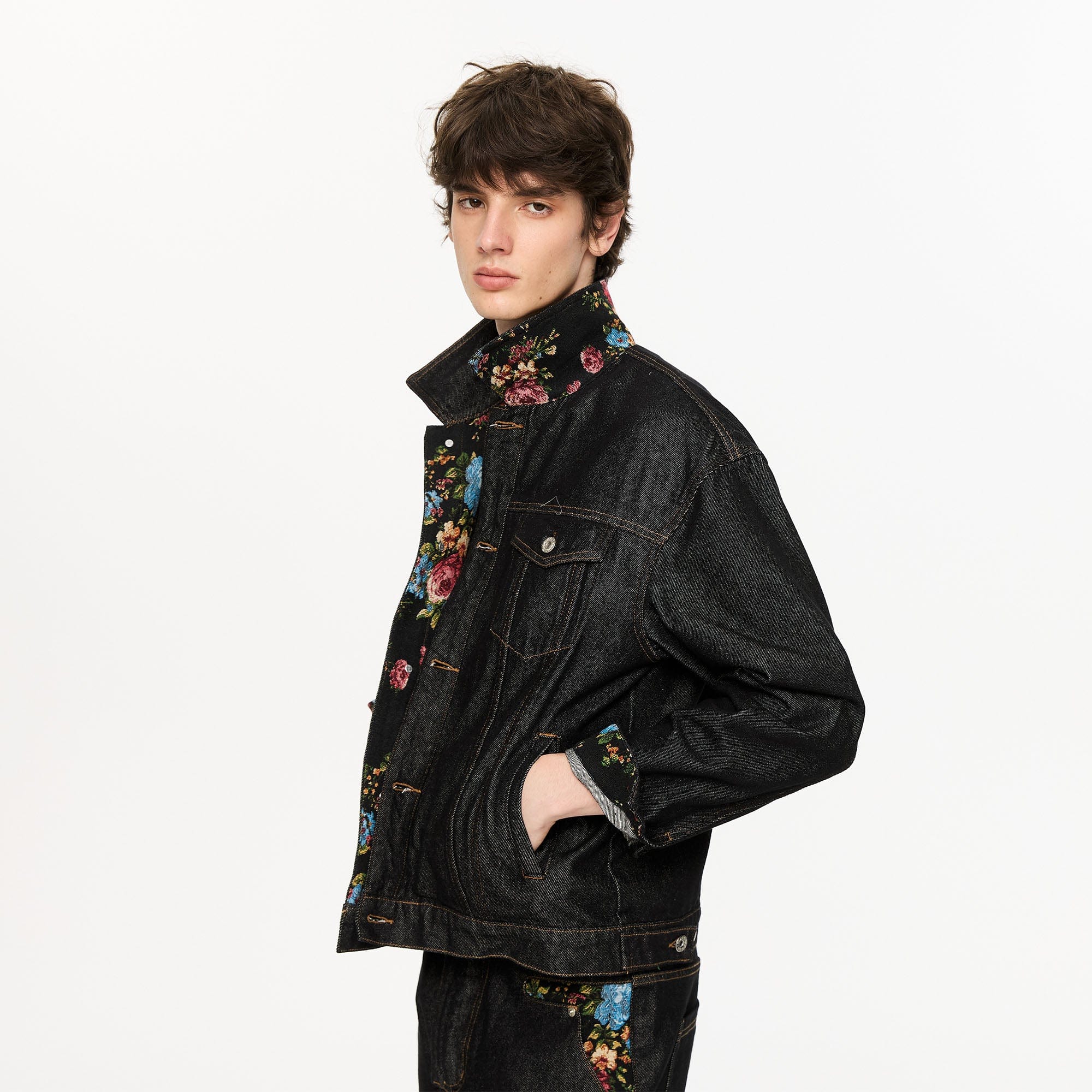 KREATE Floral Lined Stitched Denim Jacket, premium urban and streetwear designers apparel on PROJECTISR.com, KREATE