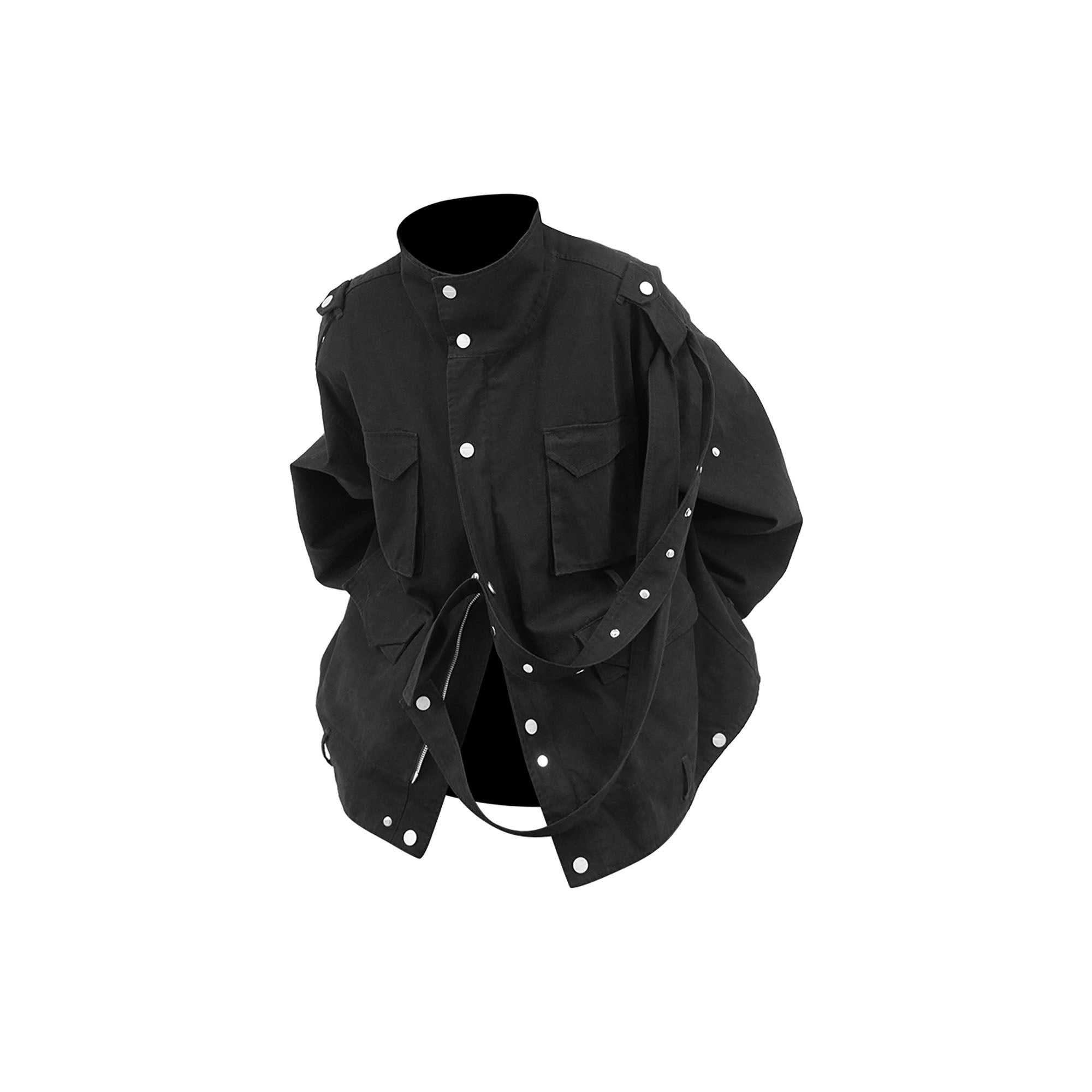 RELABEL Retro Multi-Pocket Snap-Hem Convertible Jacket Black