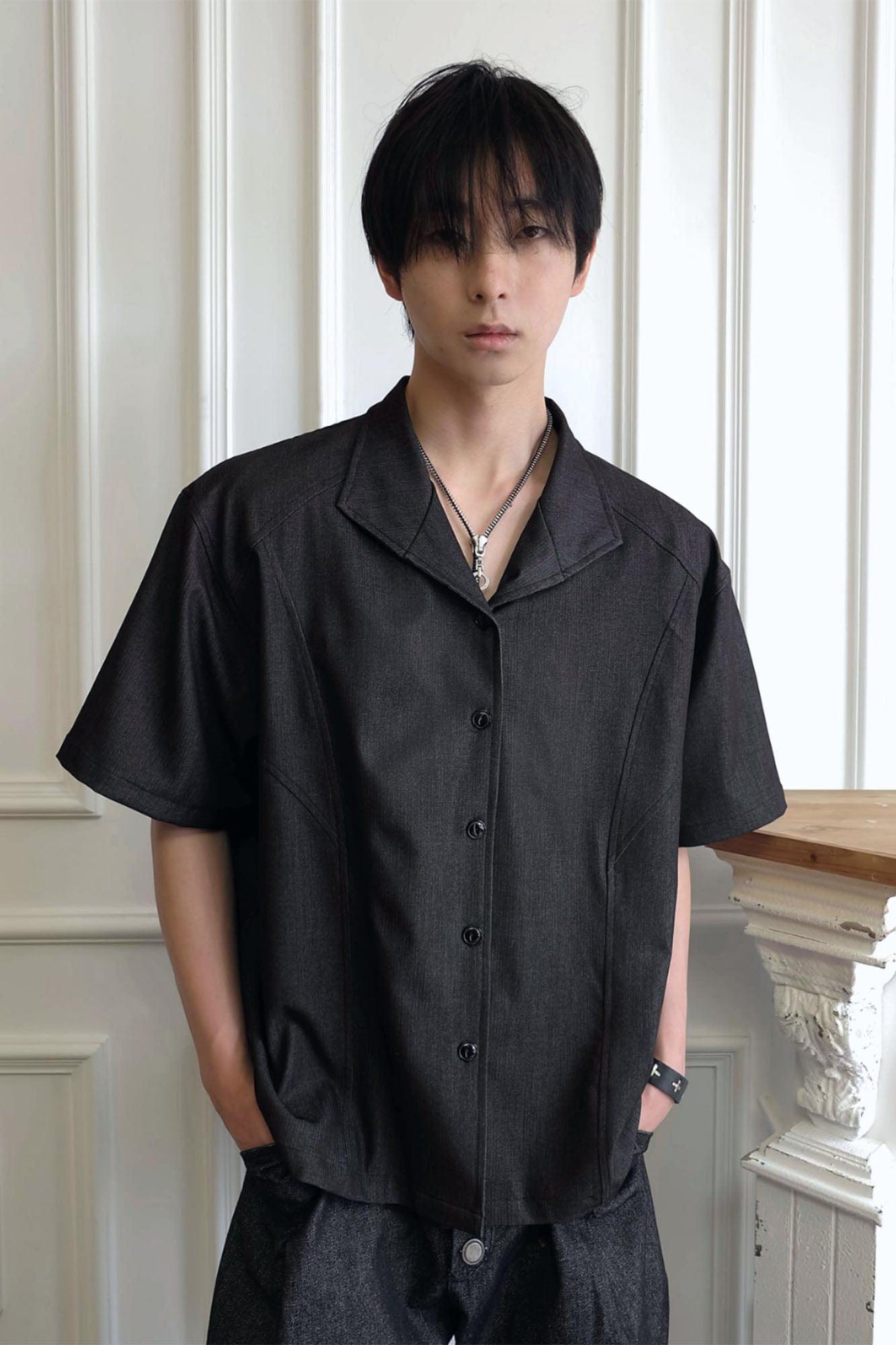 SSIN7 Satin Spliced V-Neck Half Shirt, premium urban and streetwear designers apparel on PROJECTISR.com, SSIN7