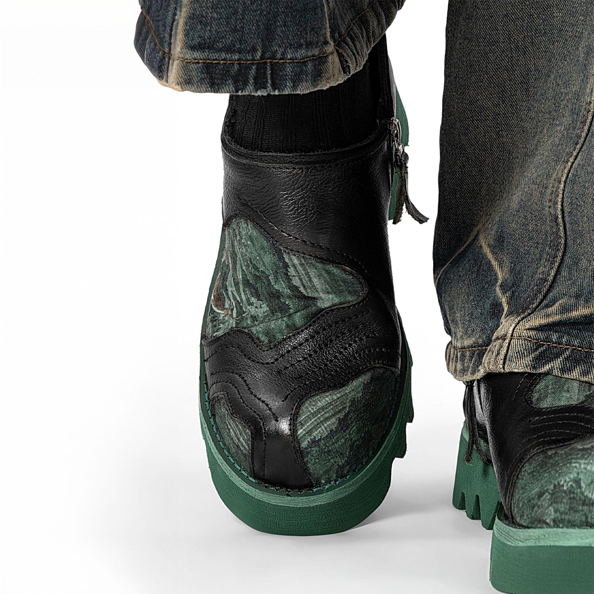 REWRITE Mural Graphics Leather Paneled Trail Loafers, premium urban and streetwear designers apparel on PROJECTISR.com, REWRITE