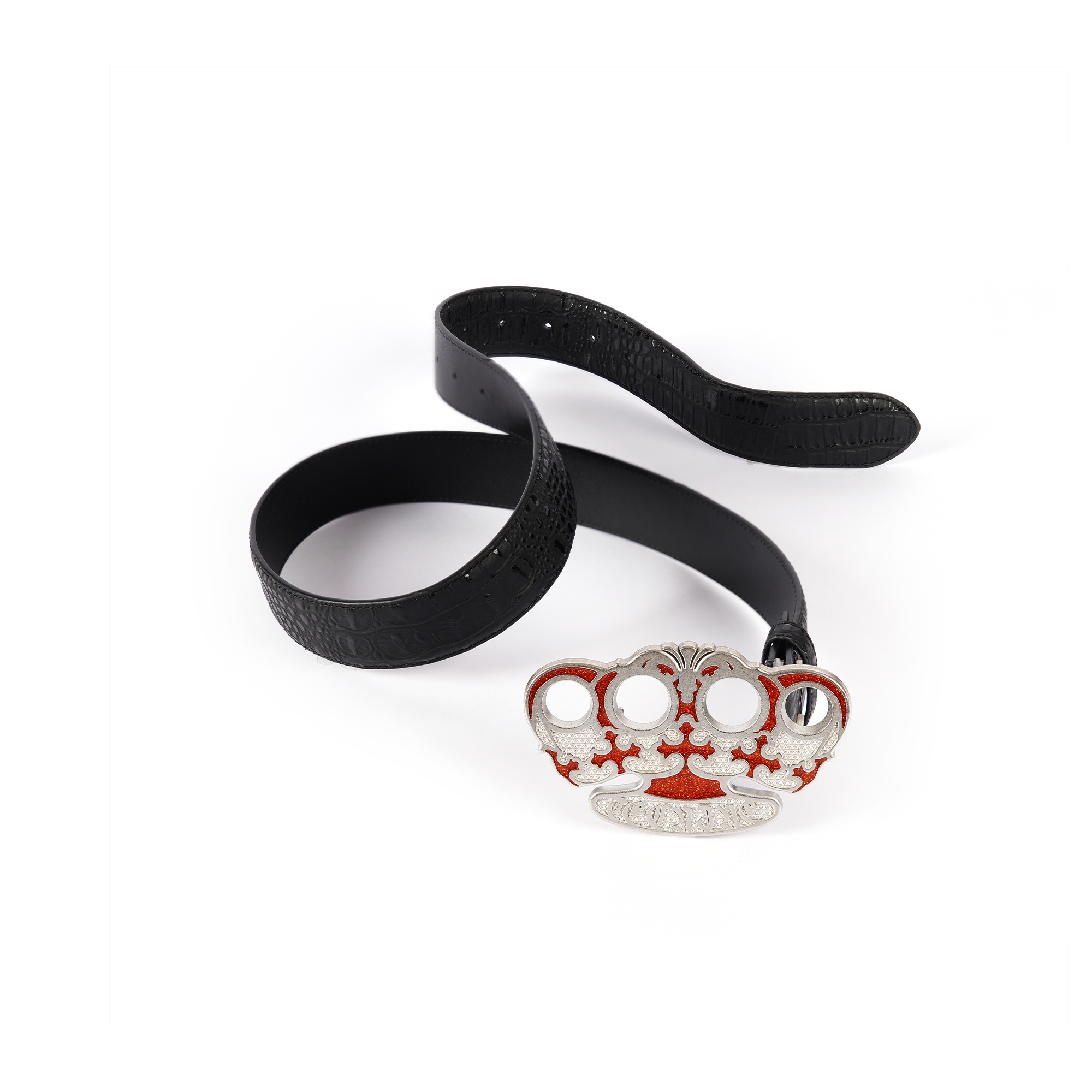 TECNINEGROUP Knuckle Crown Glitter Croc Leather Belt